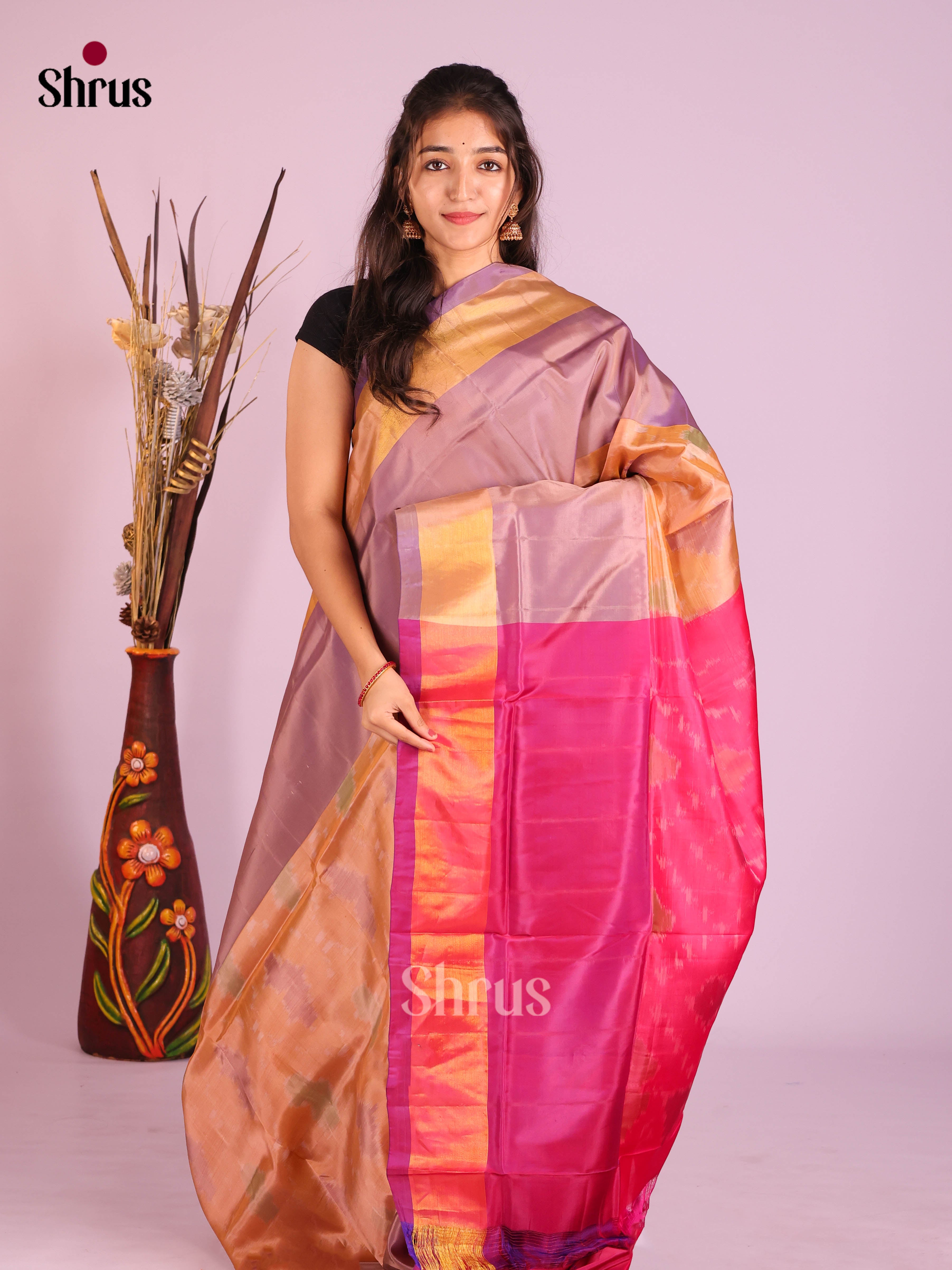 Brown & Pink - Semi uppada Saree