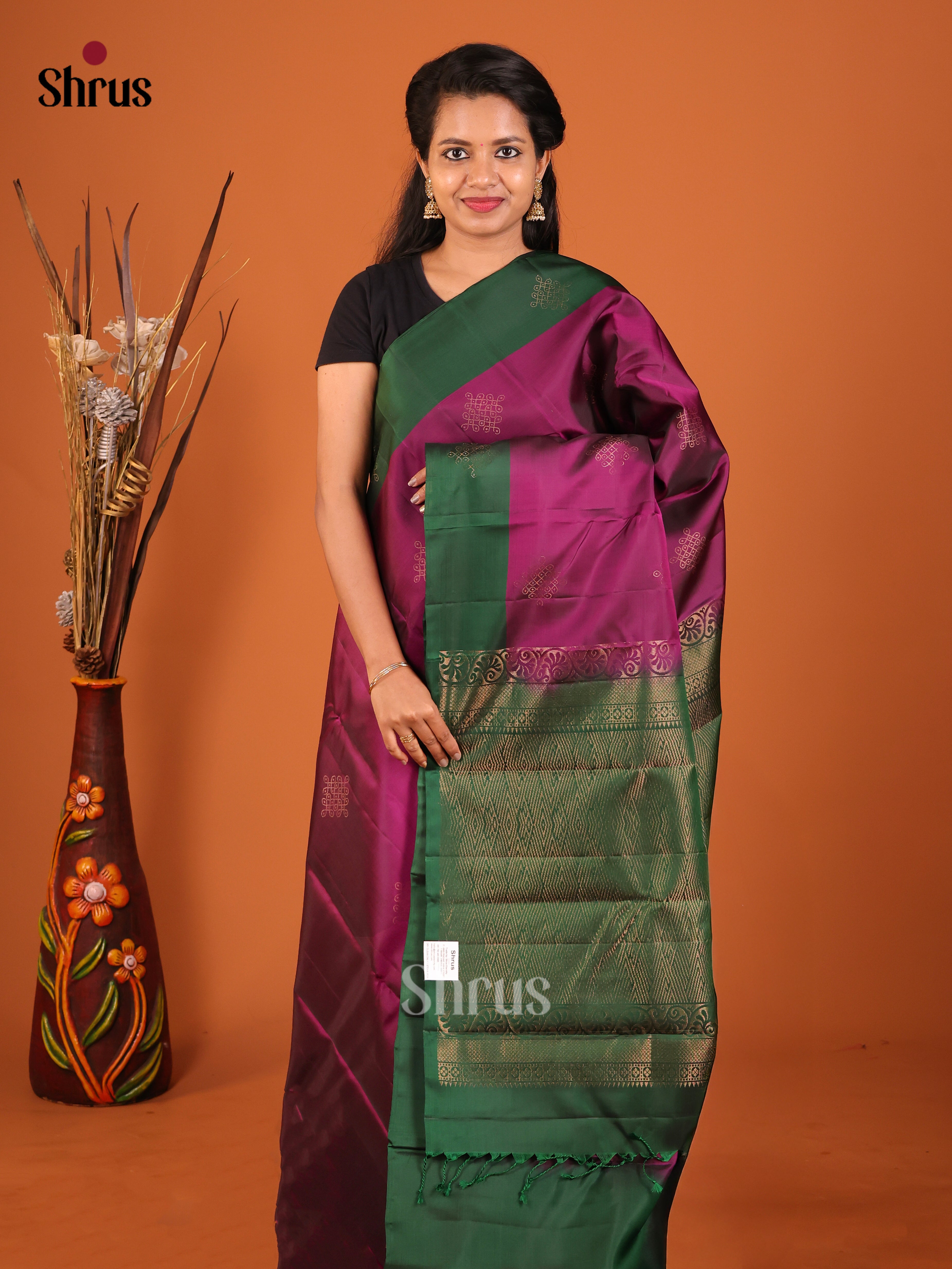 purple green Softsilk-halfpure Saree