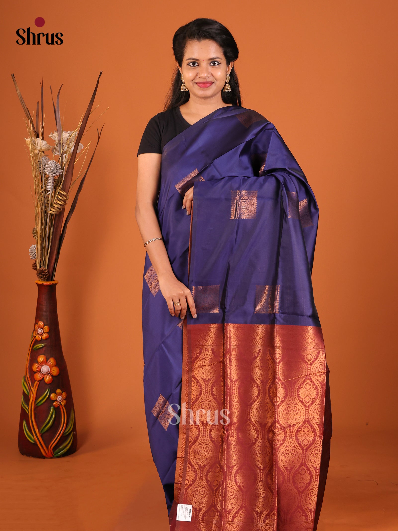 Blue & Maroon - Semi Softsilk Saree