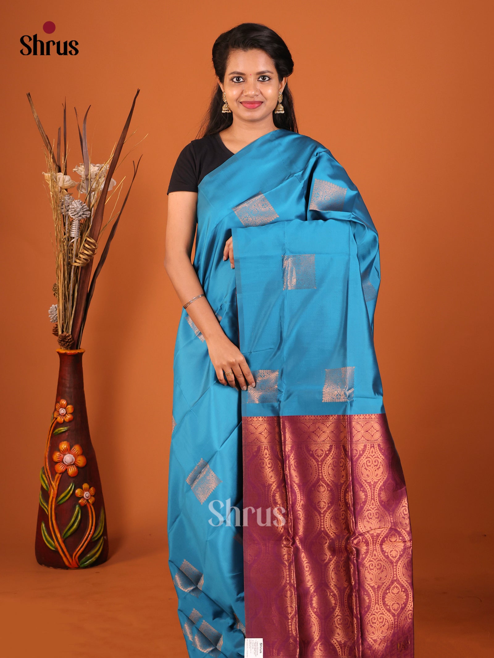 Blue & Maroon - Semi Softsilk Saree