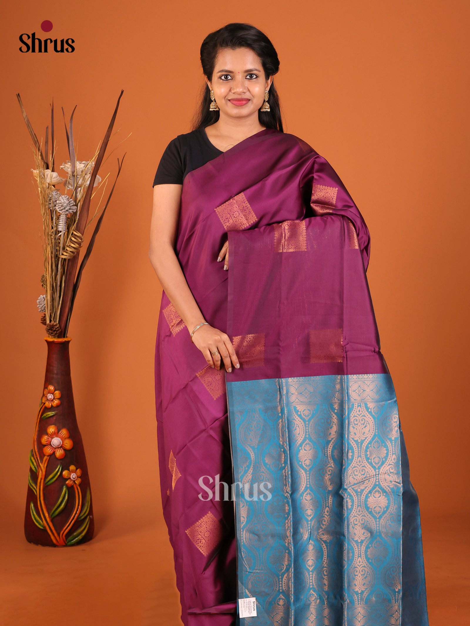 Purple & Blue - Semi Softsilk Saree - Shop on Shrus.com