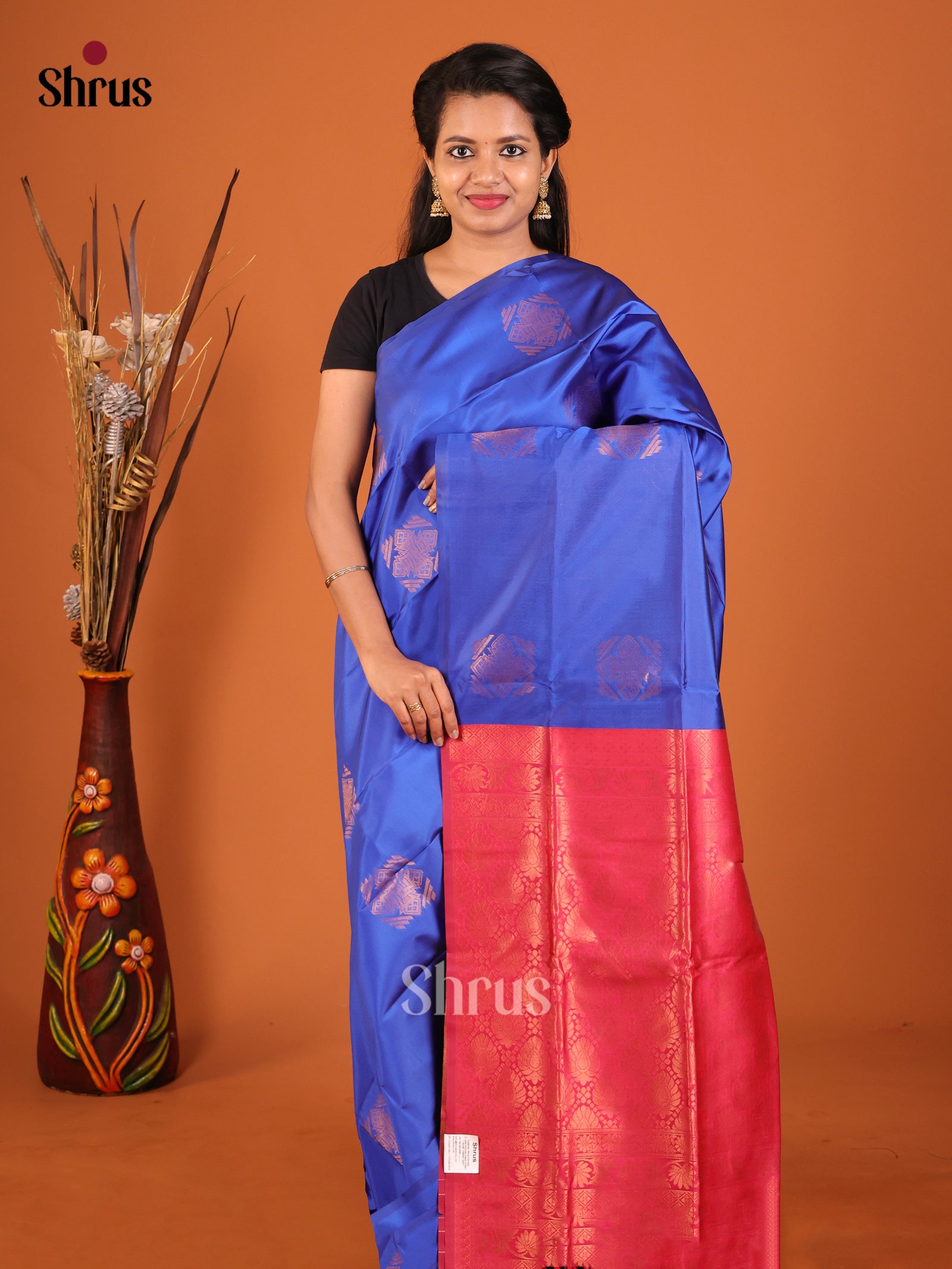 Blue & Pink- Semi Softsilk Saree