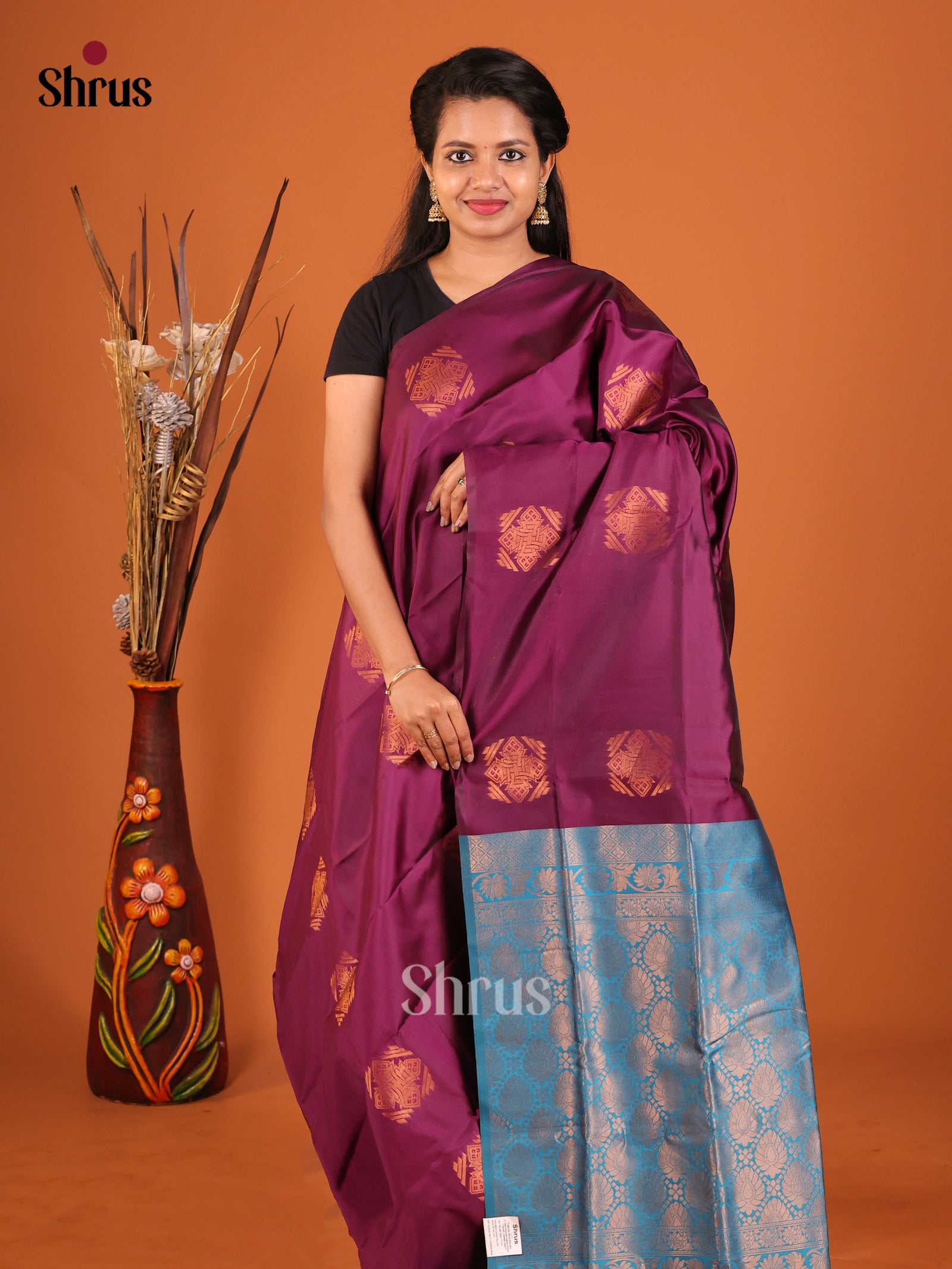 Purple & Blue- Semi Softsilk Saree - Shop on Shrus.com