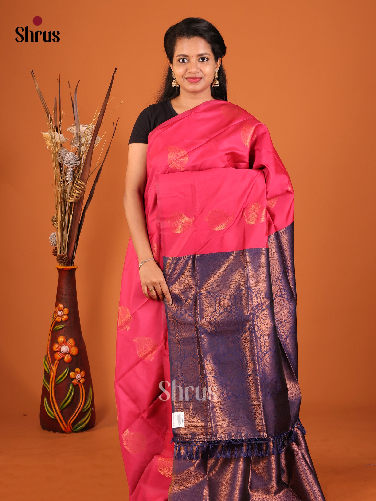 Pink & Blue - Semi Softsilk Saree - Shop on Shrus.com