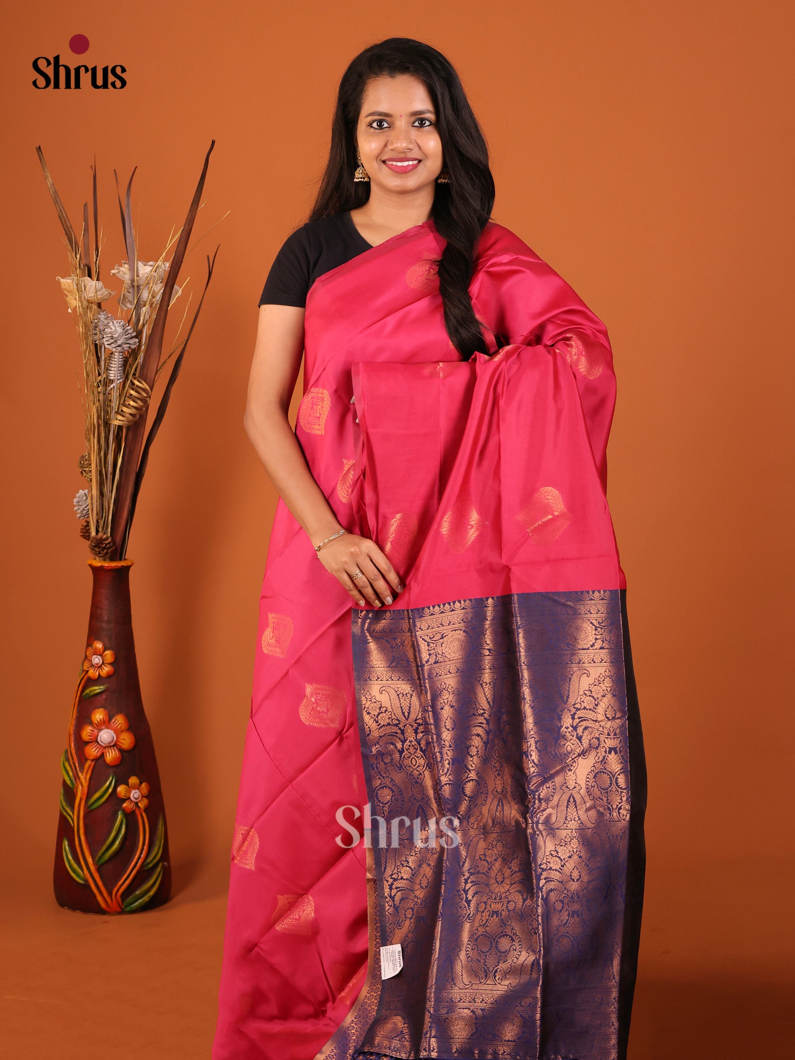 Pink & Blue - Semi Softsilk Saree - Shop on Shrus.com