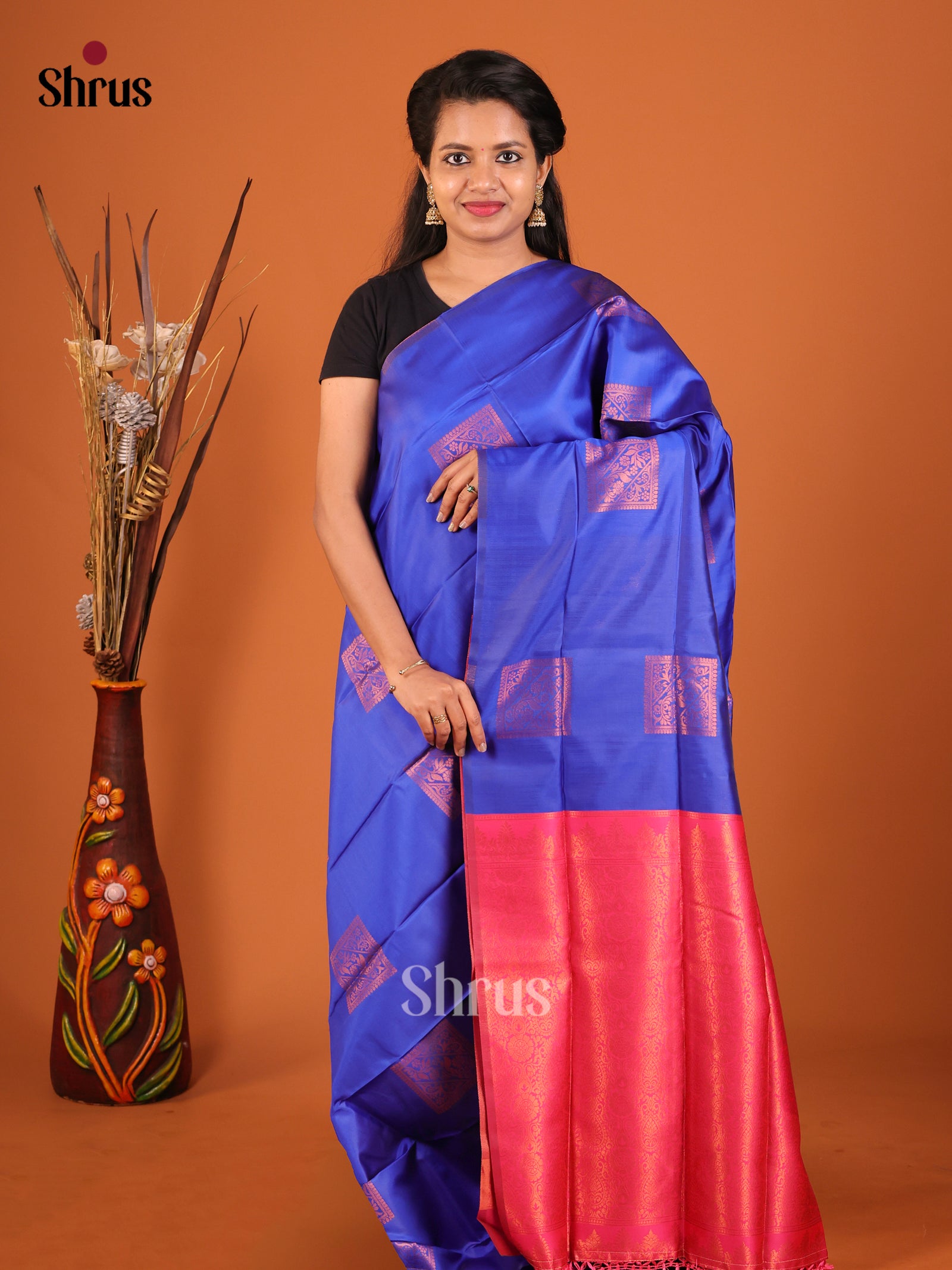 Blue & Pink- Semi Softsilk Saree