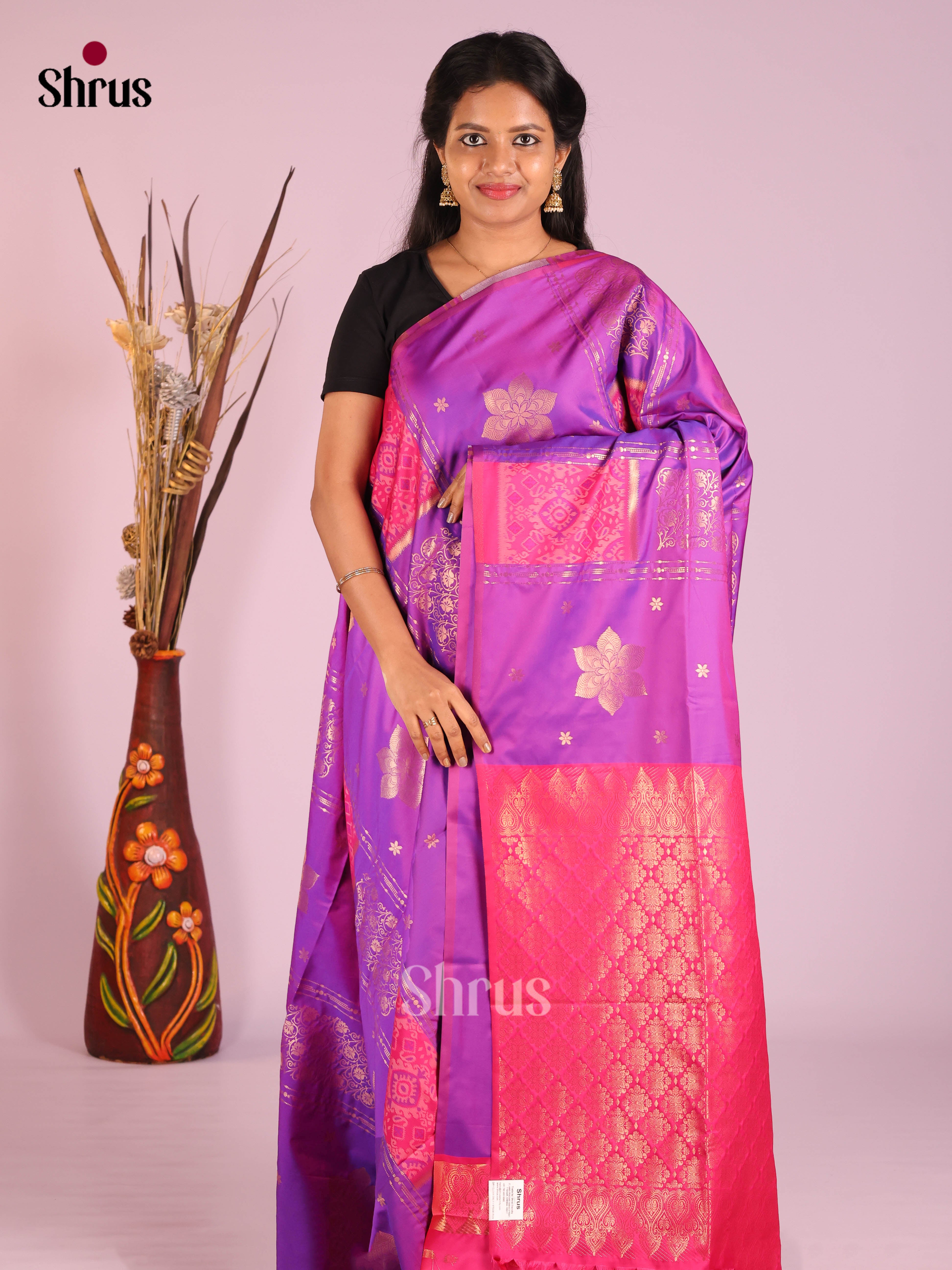 Purple & Pink- Semi Softsilk Saree