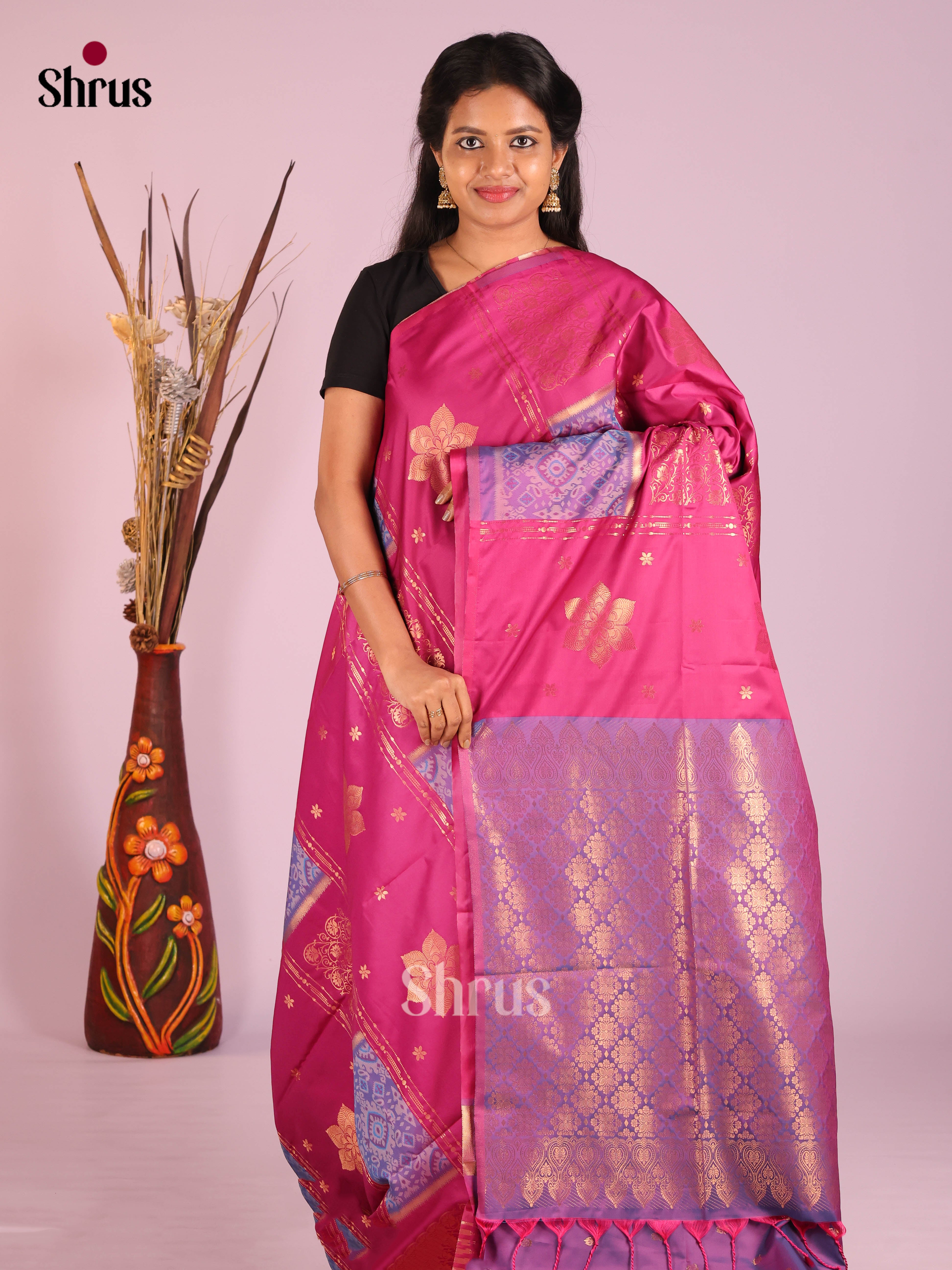 Pink & Purple- Semi Softsilk Saree