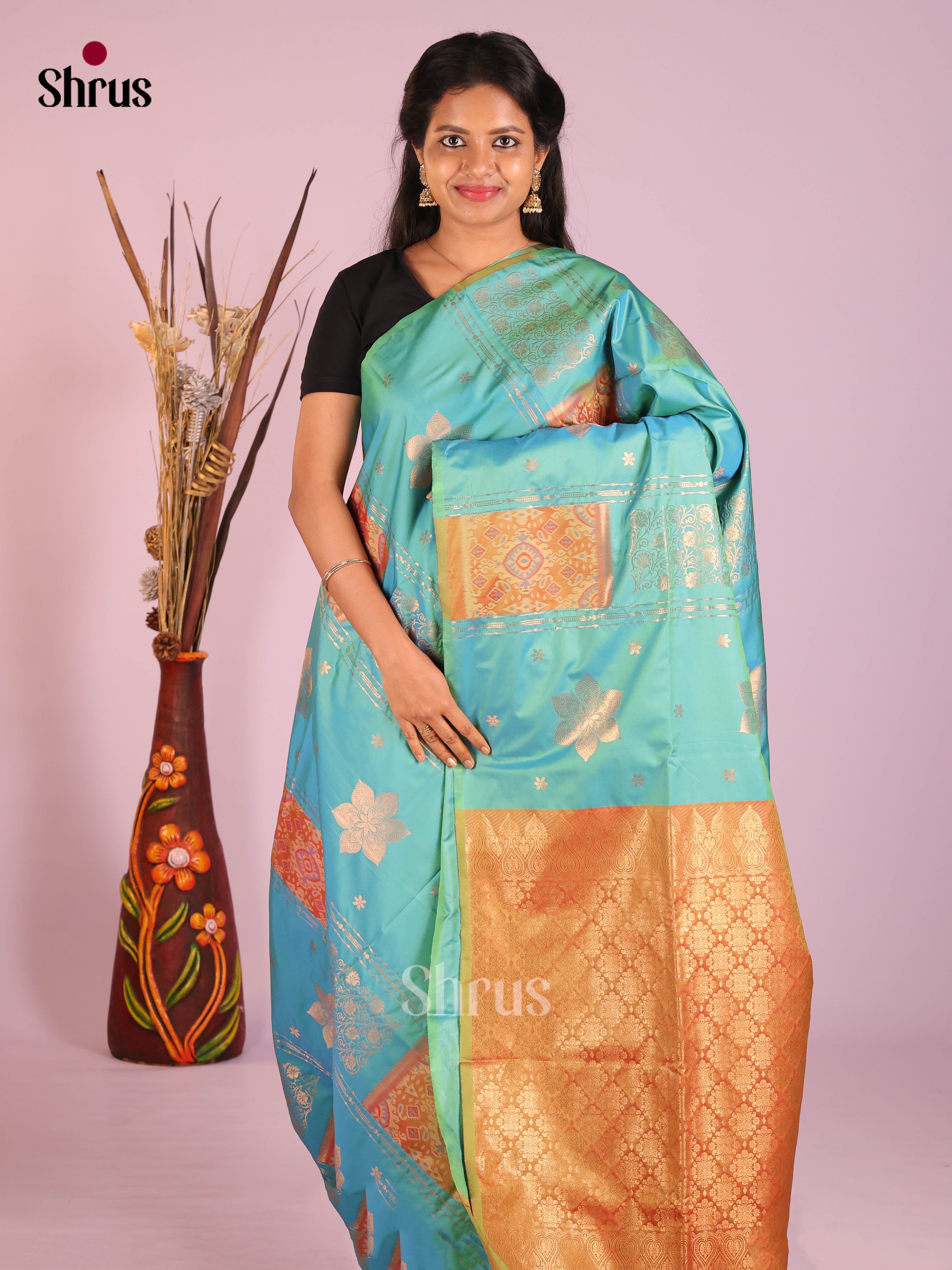 Green & Brick - Semi Softsilk Saree
