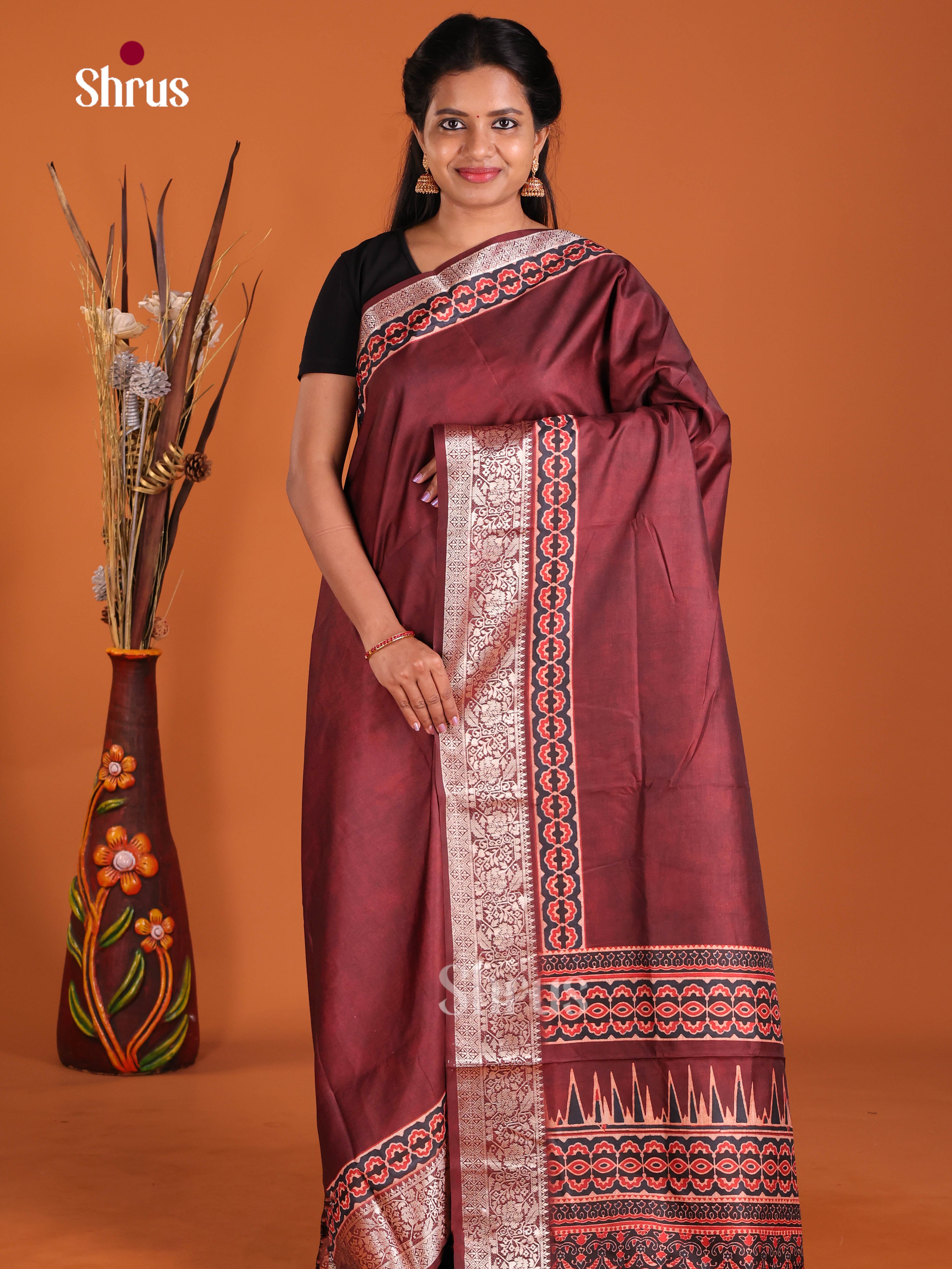 Maroon - Semi Modal  Saree