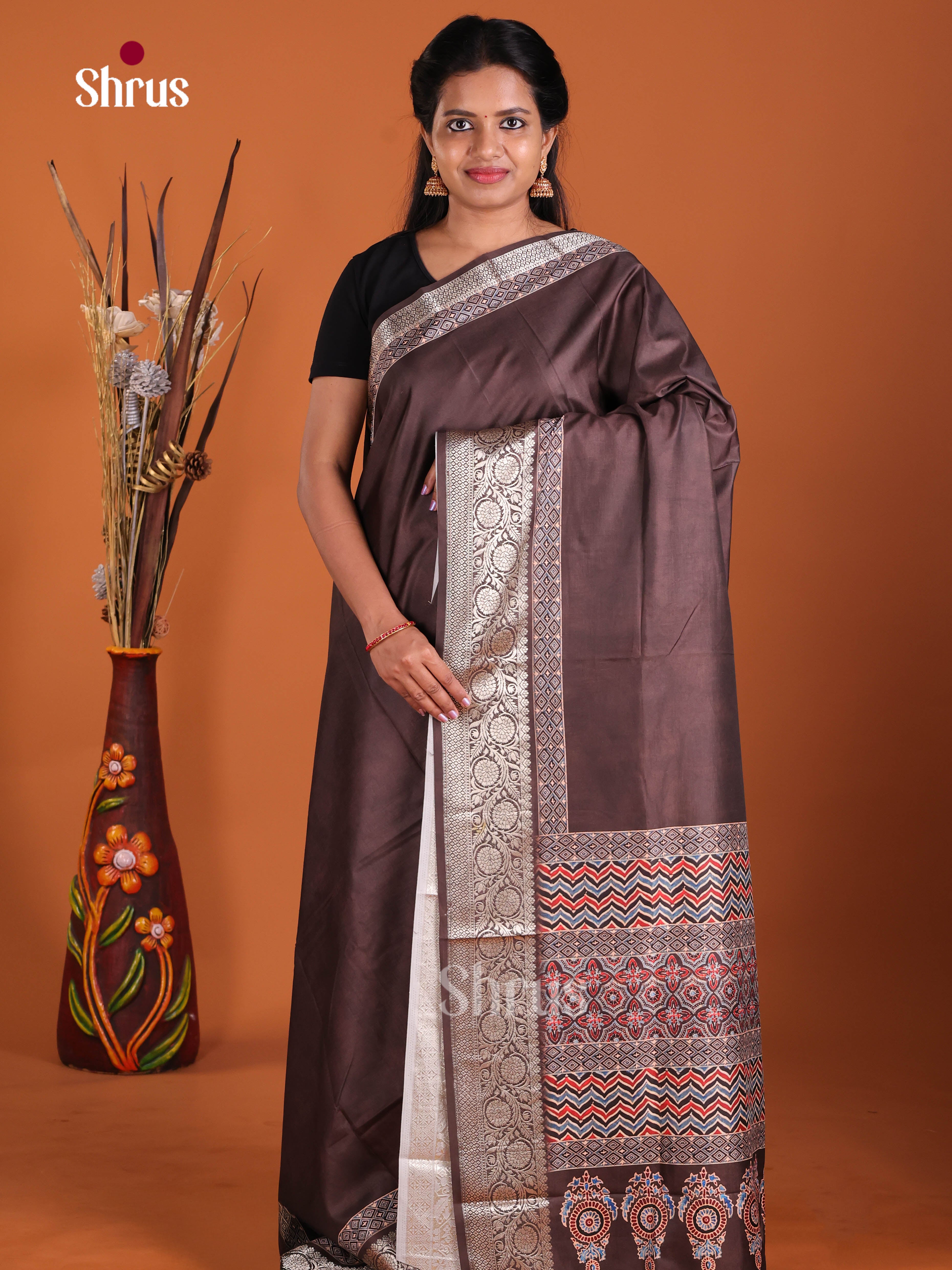 Brown - Semi Modal  Saree