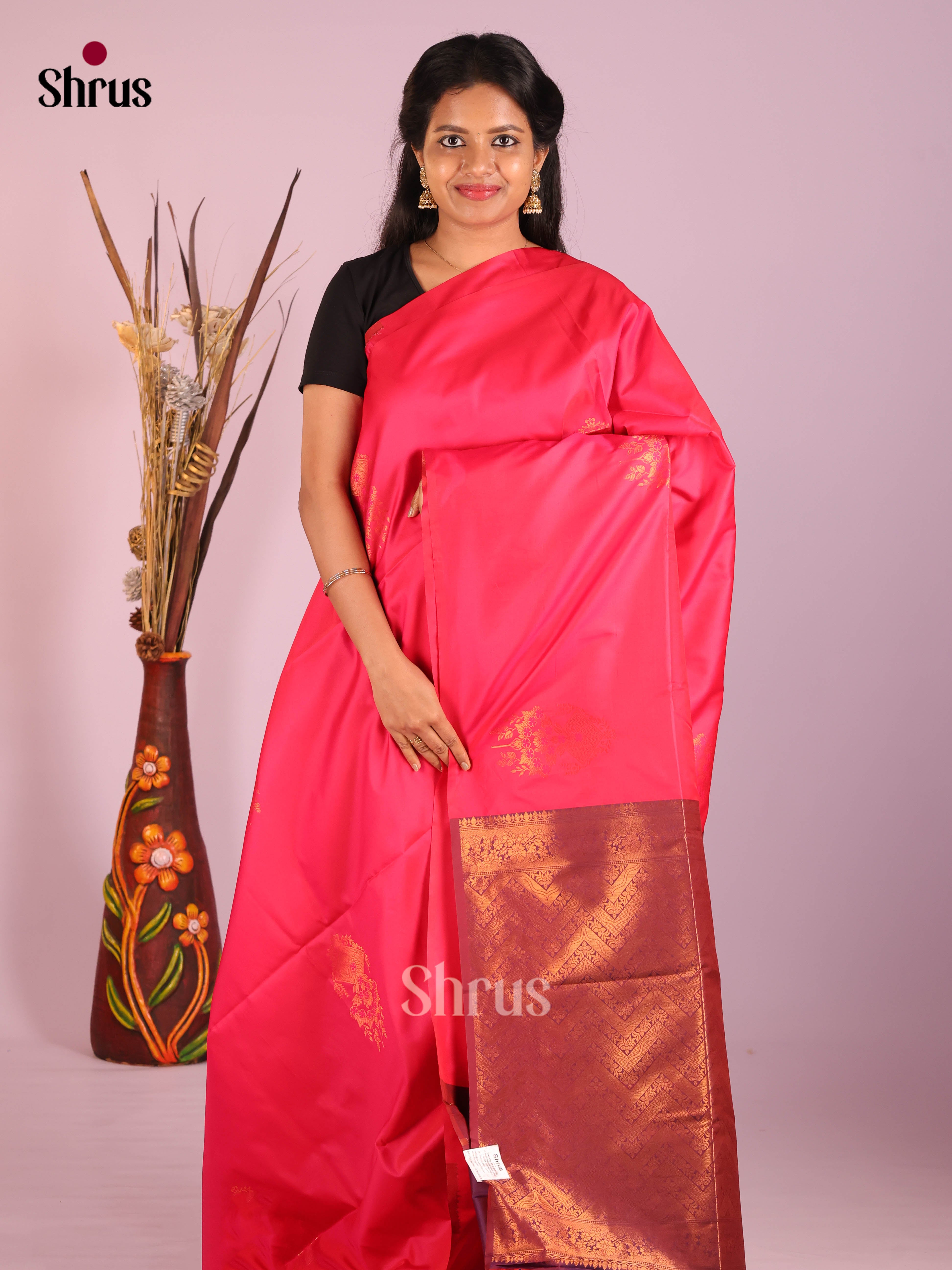 Pink & Violet - Semi Softsilk Saree