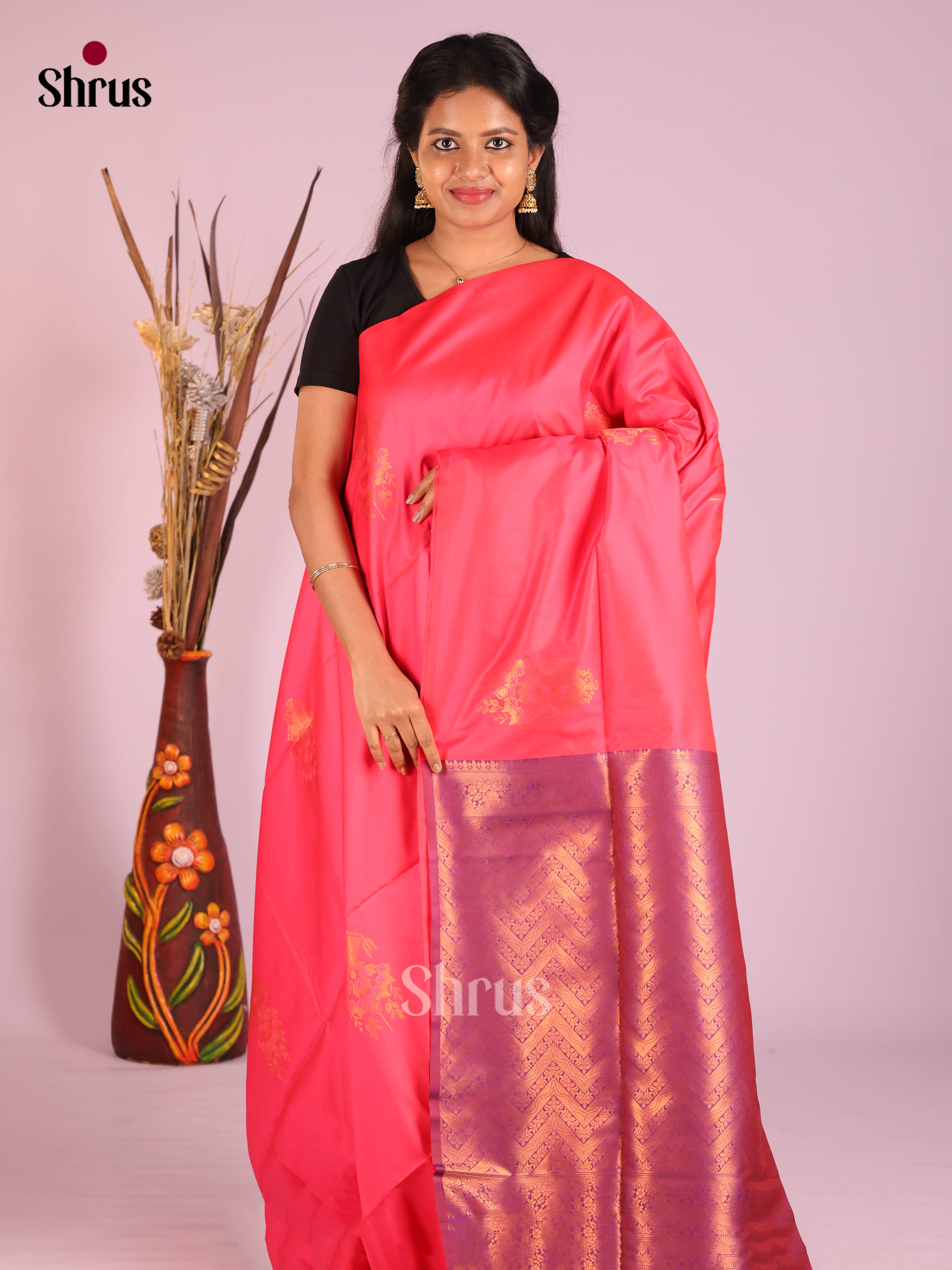 Pink & Purple Semi Softsilk Saree