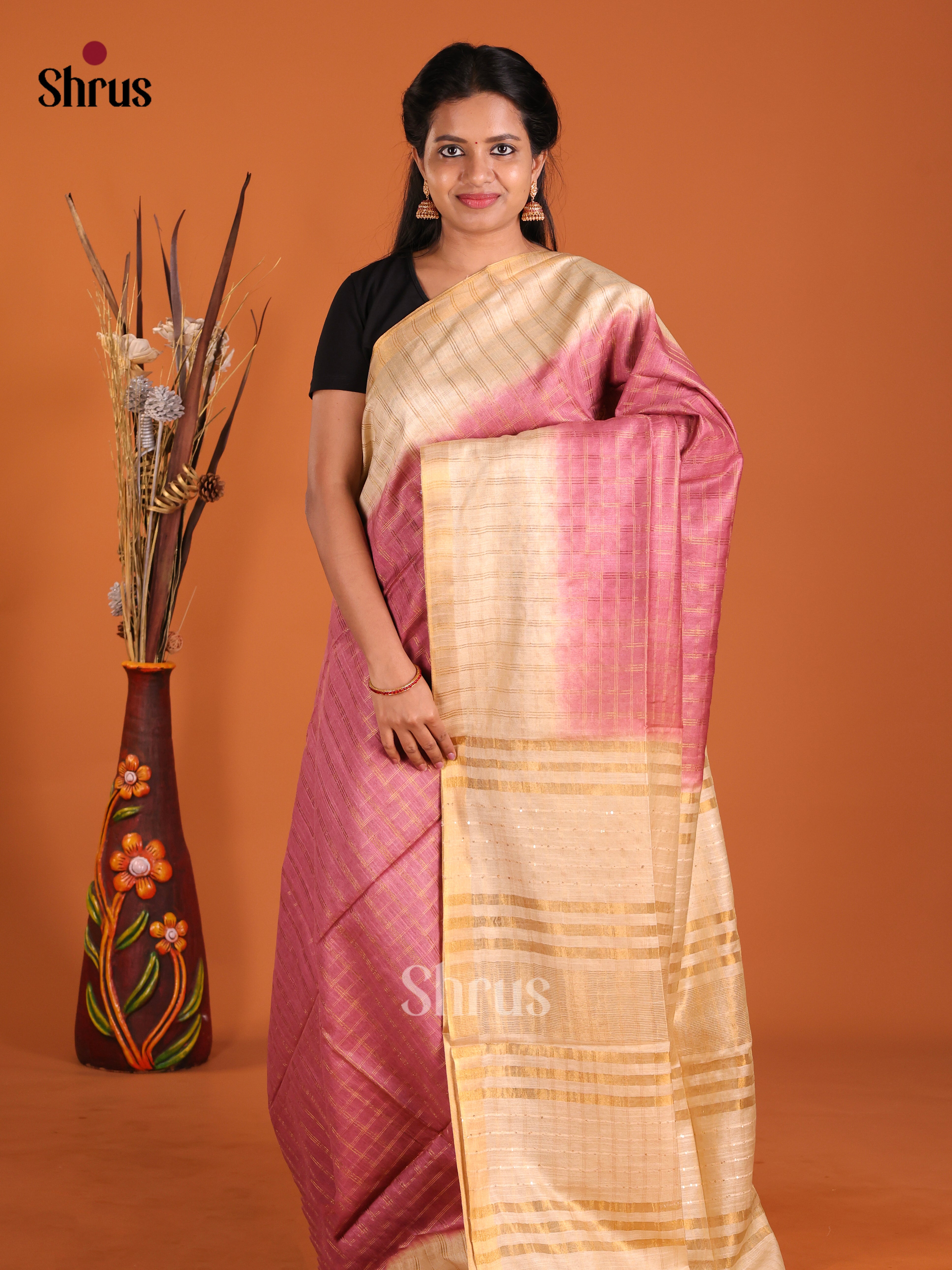 Onion PInk & Cream - Semi Tussar Saree