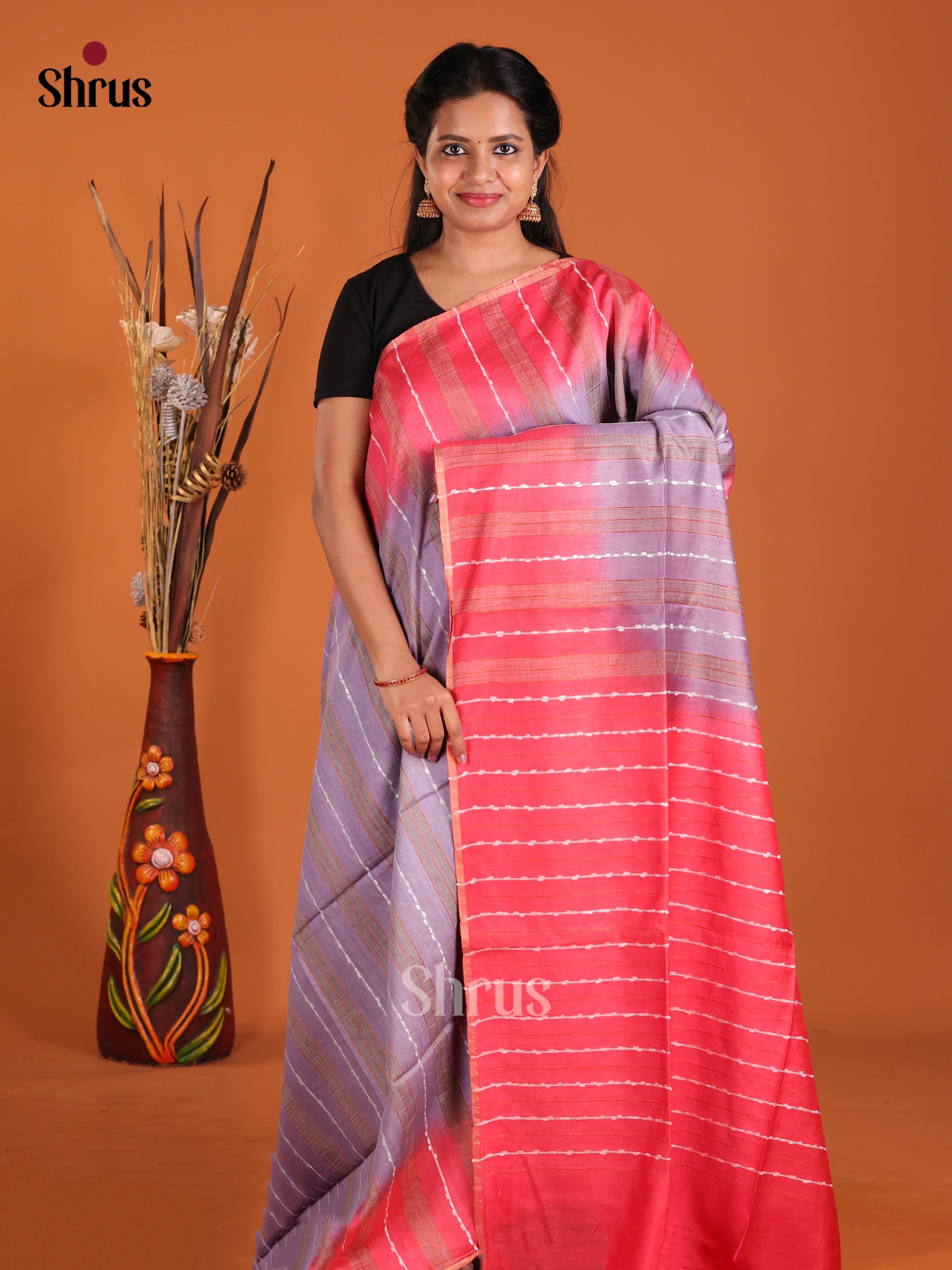 Purple & Red- Semi Tussar Saree