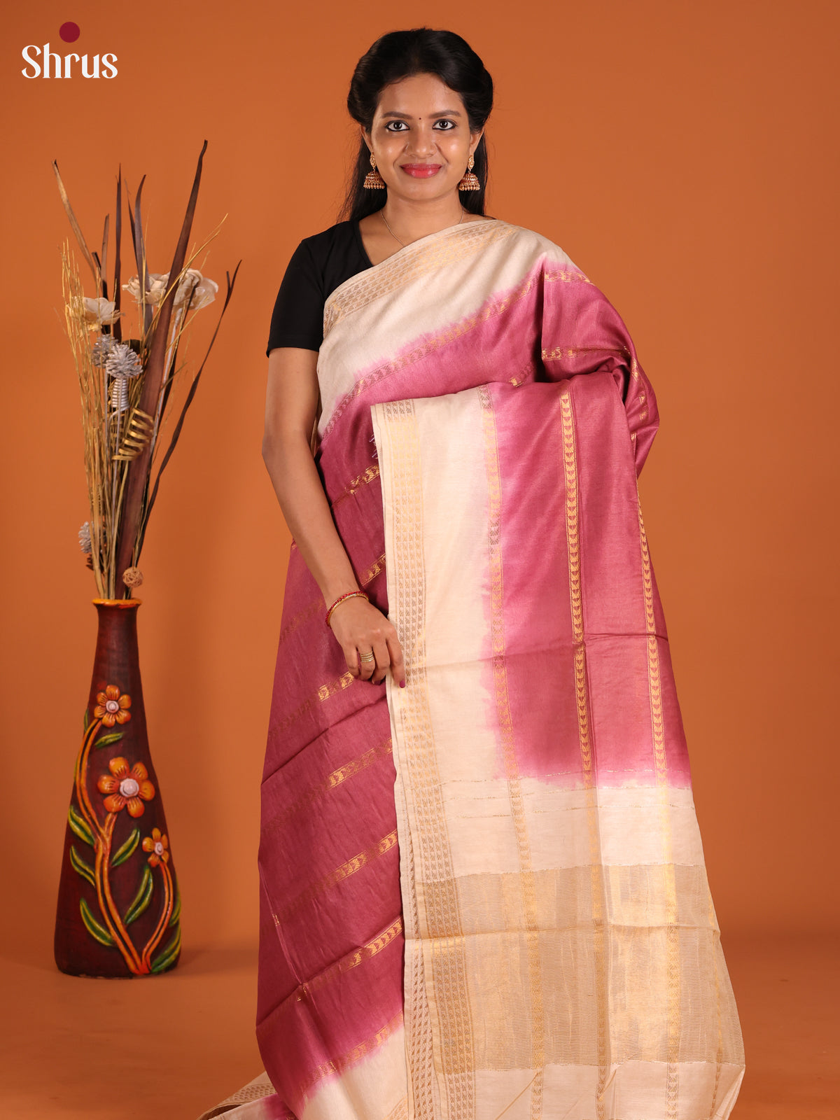 Maroon & Cream - Semi Tussar Saree
