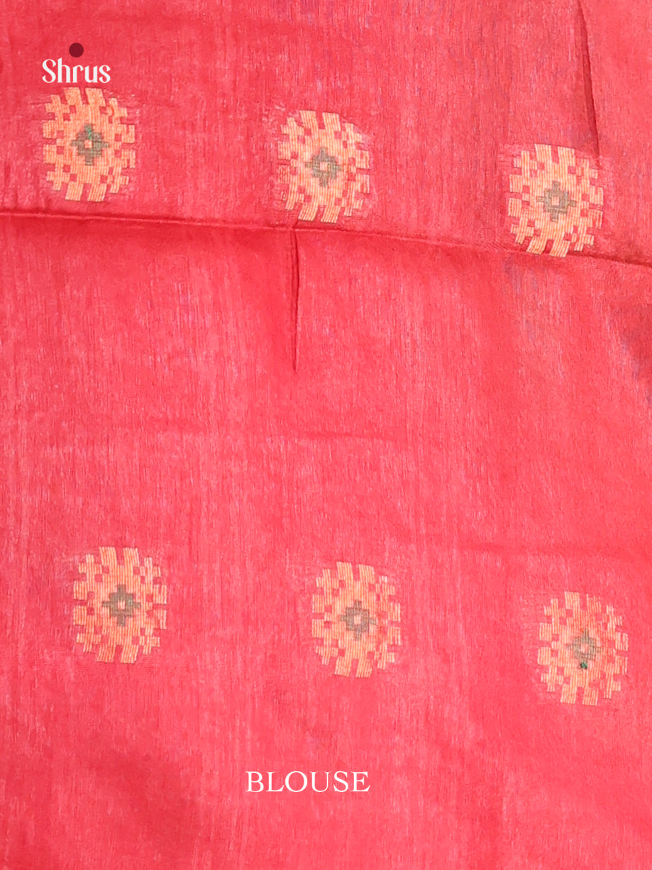 Green & Red- Semi Tussar Saree