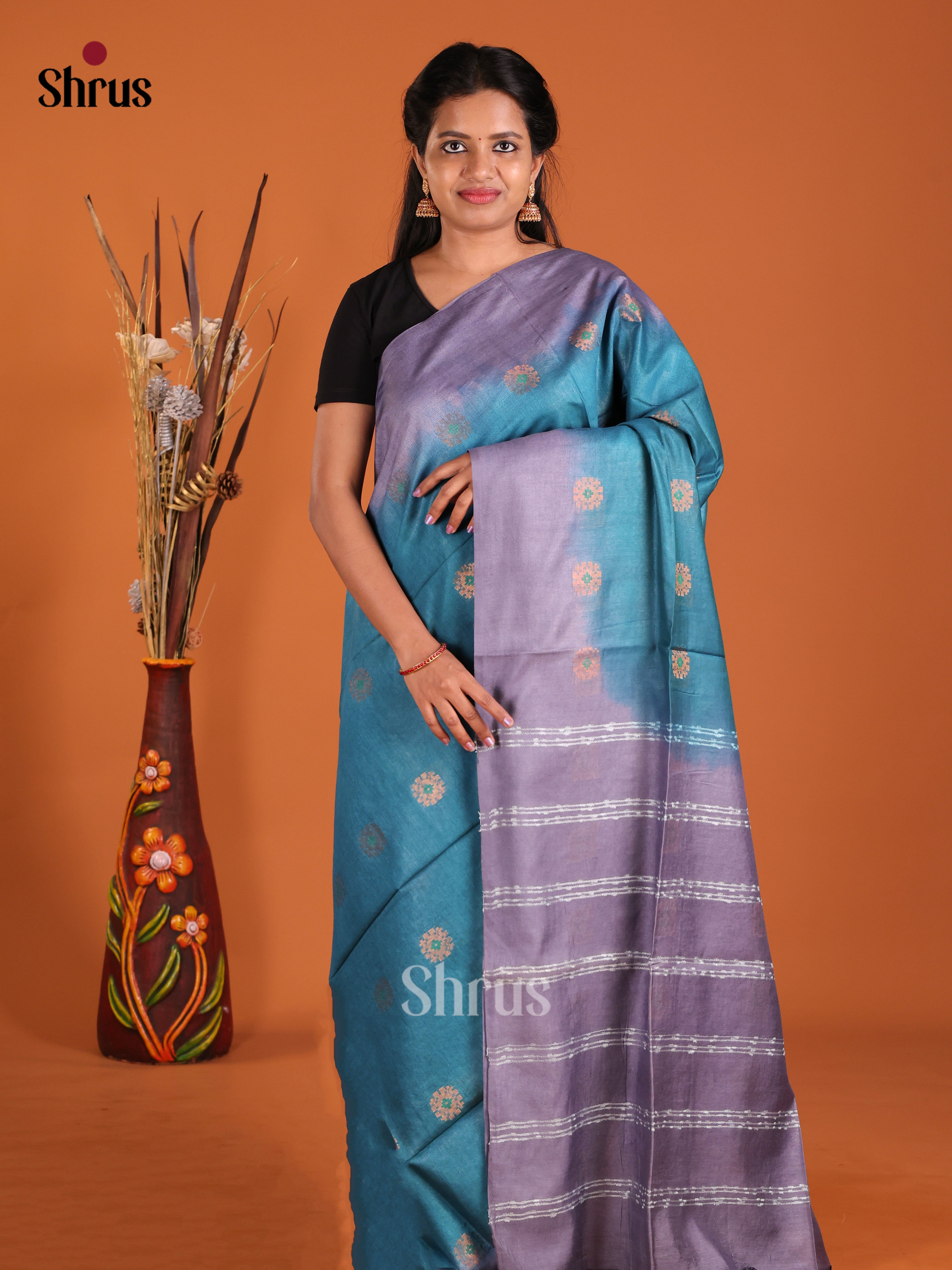 Blue & Purple - Semi Tussar Saree