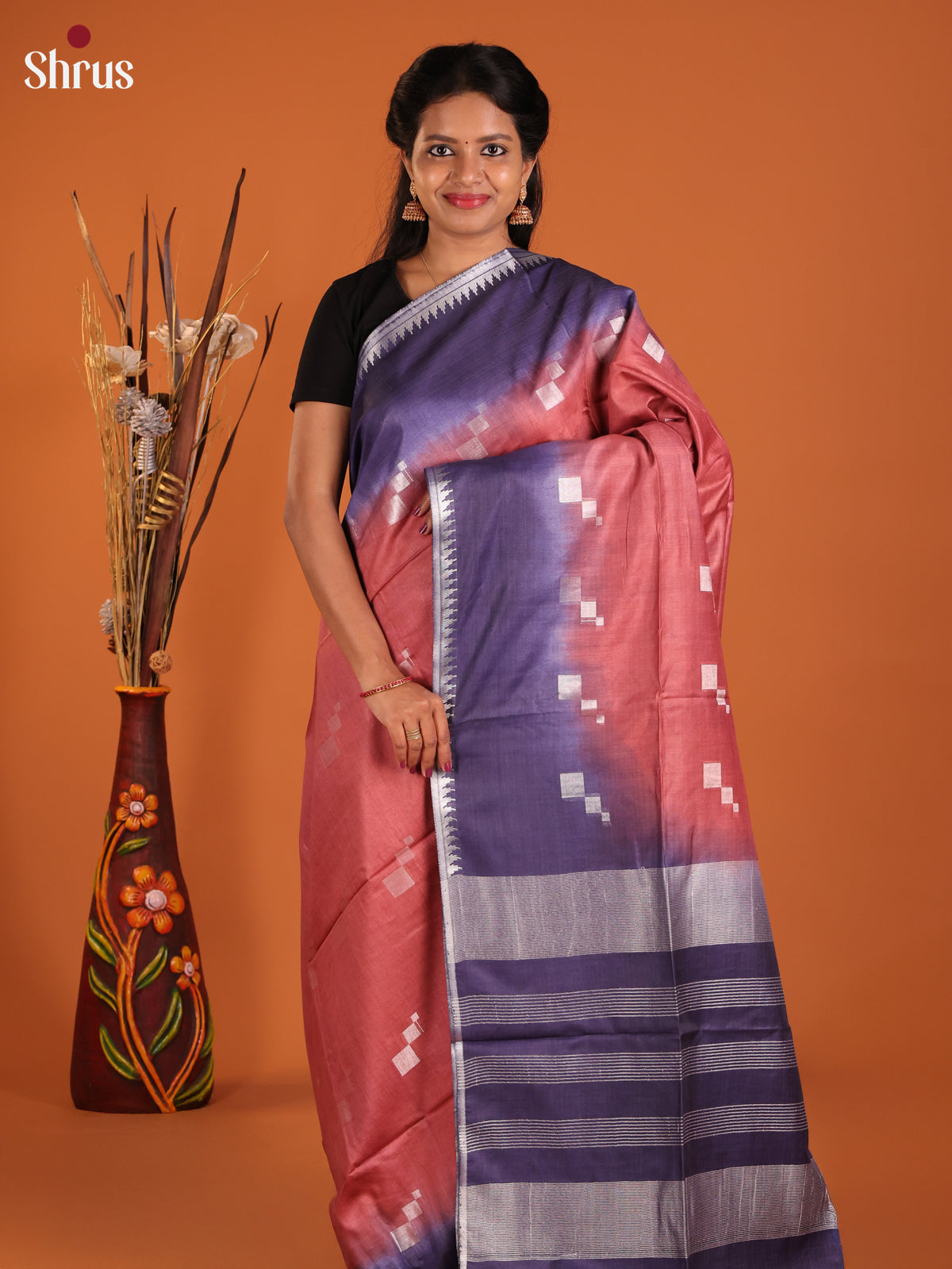 Onion Peel & Blue - Semi Tussar Saree