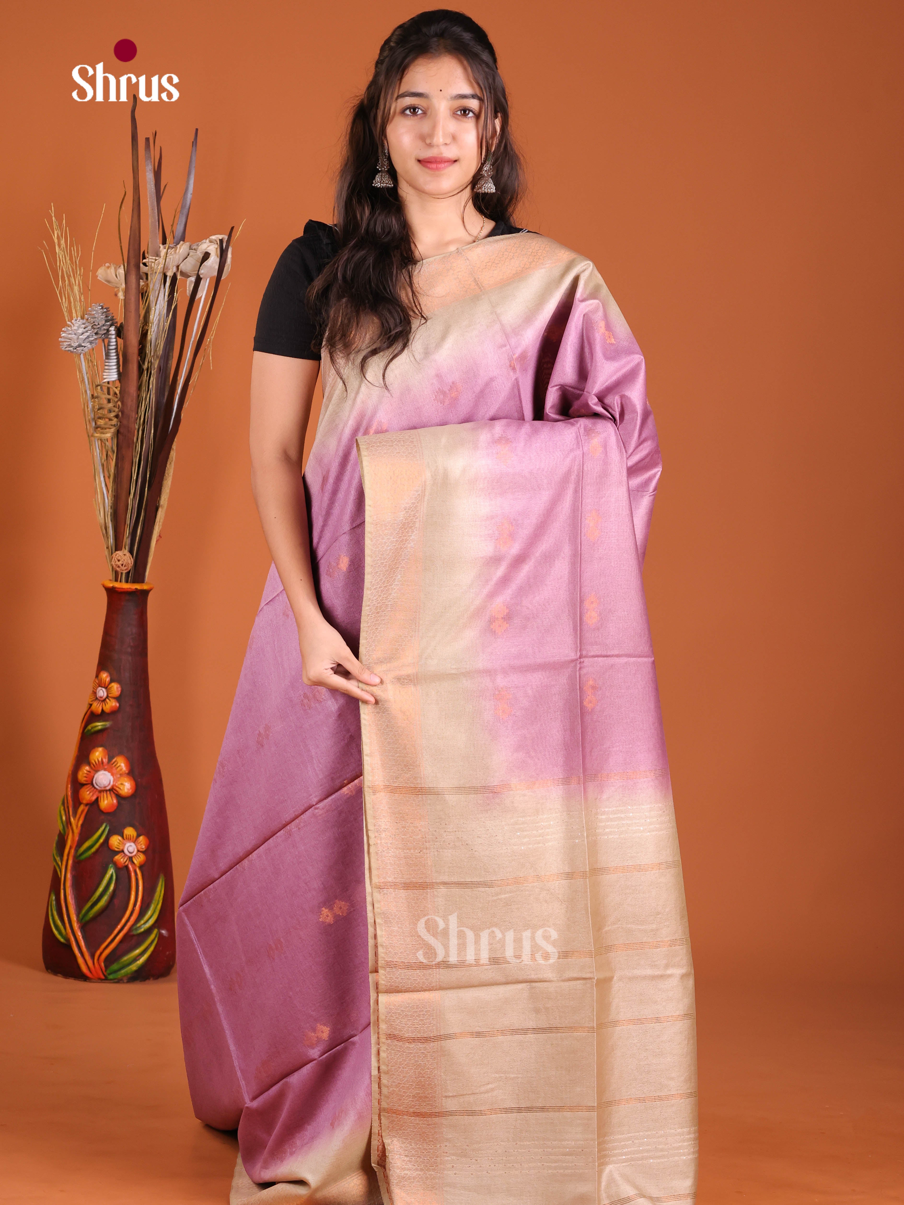 Purple & Grey - Semi Tussar Saree