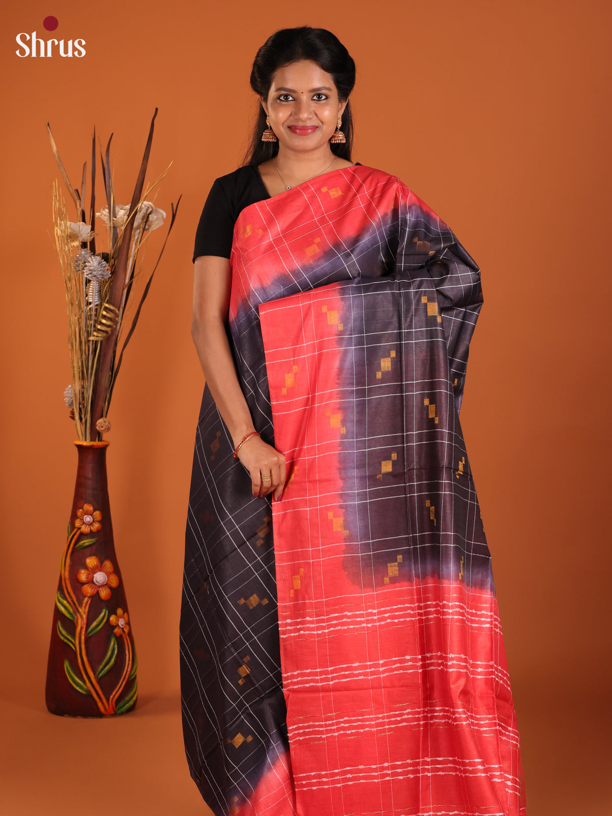 Black & Red - Semi Tussar Saree