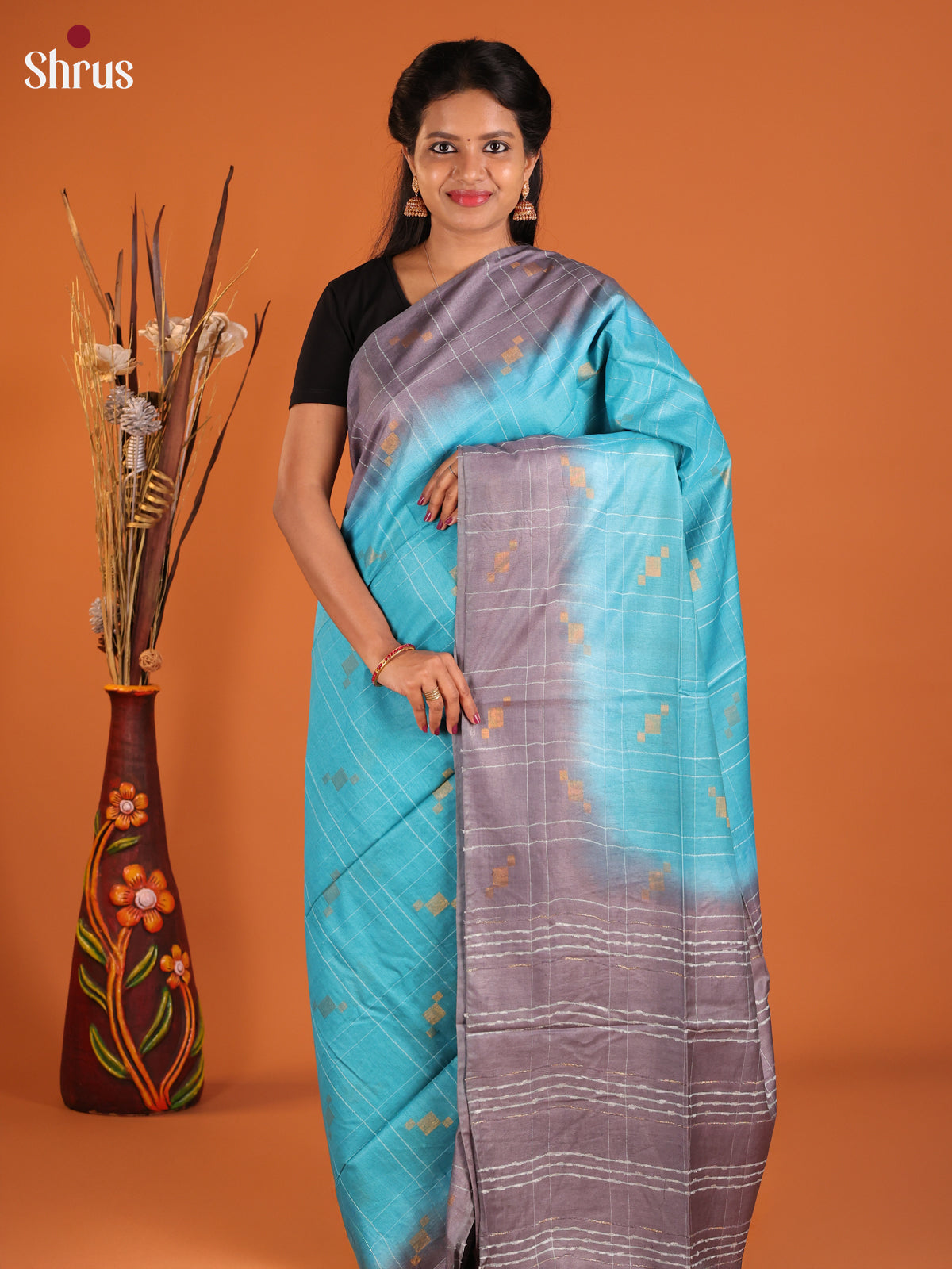 Blue & Grey - Semi Tussar Saree