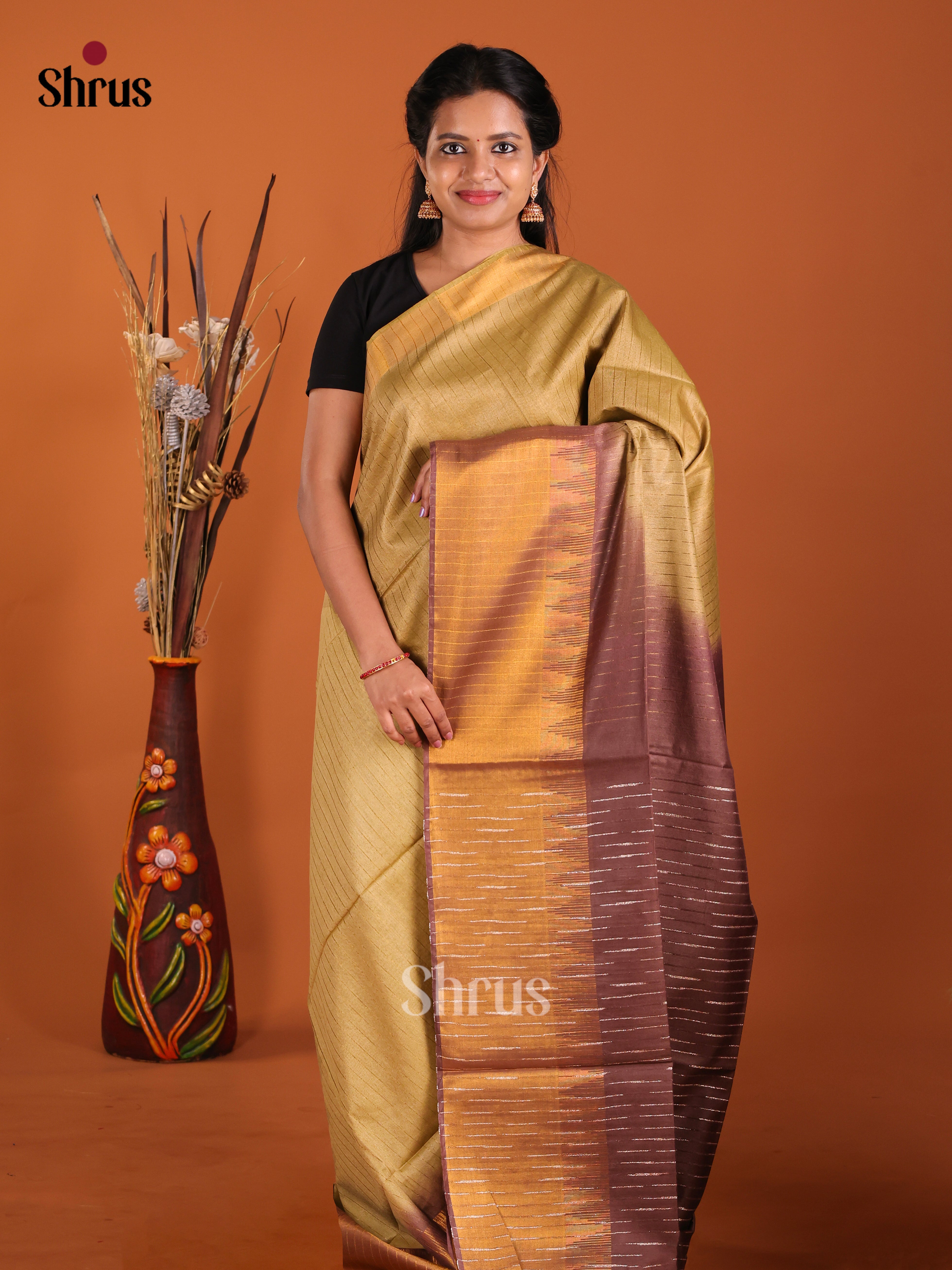 Beige & Brown - Semi Tussar Saree