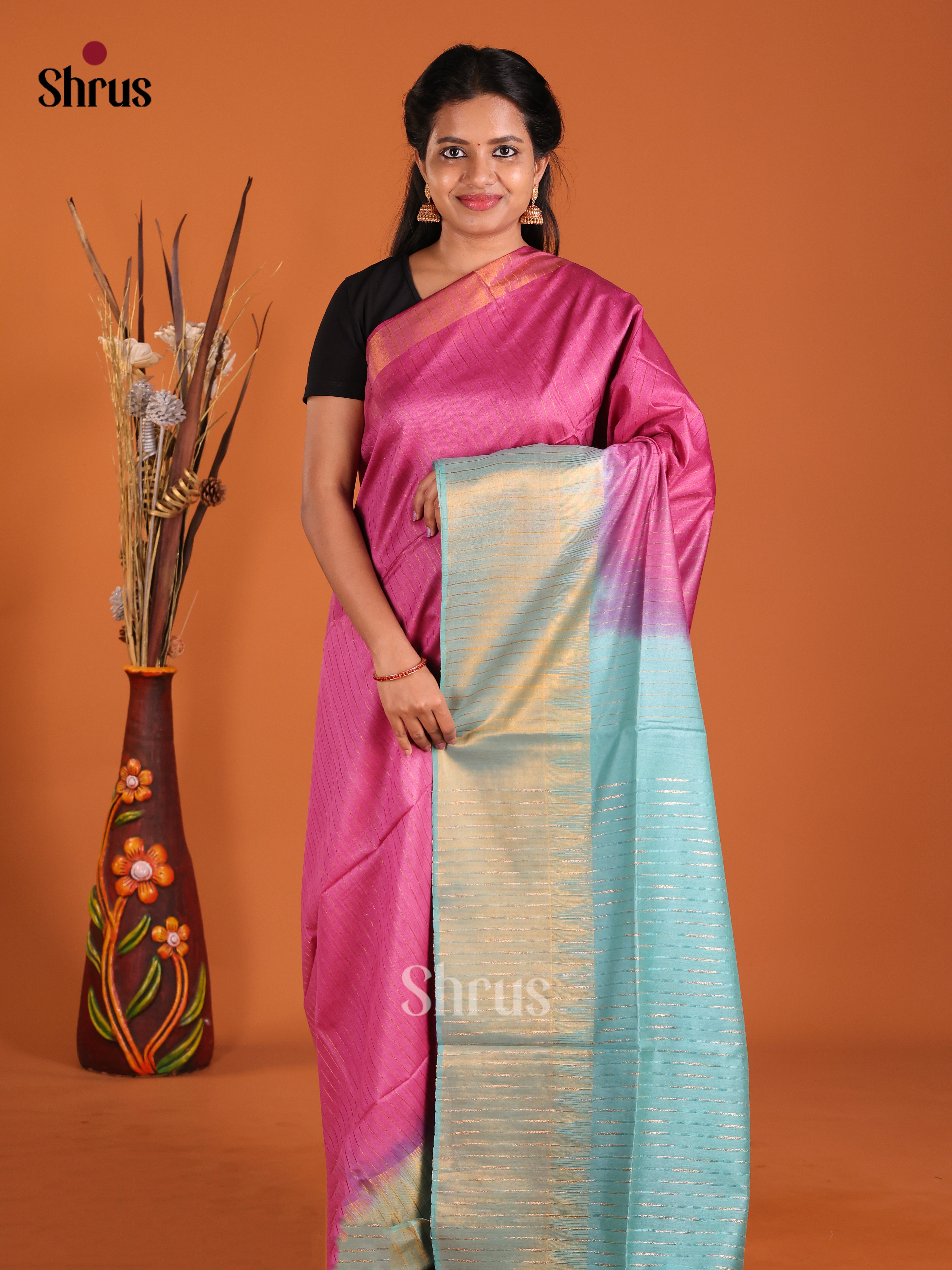 Purple & Blue - Semi Tussar Saree