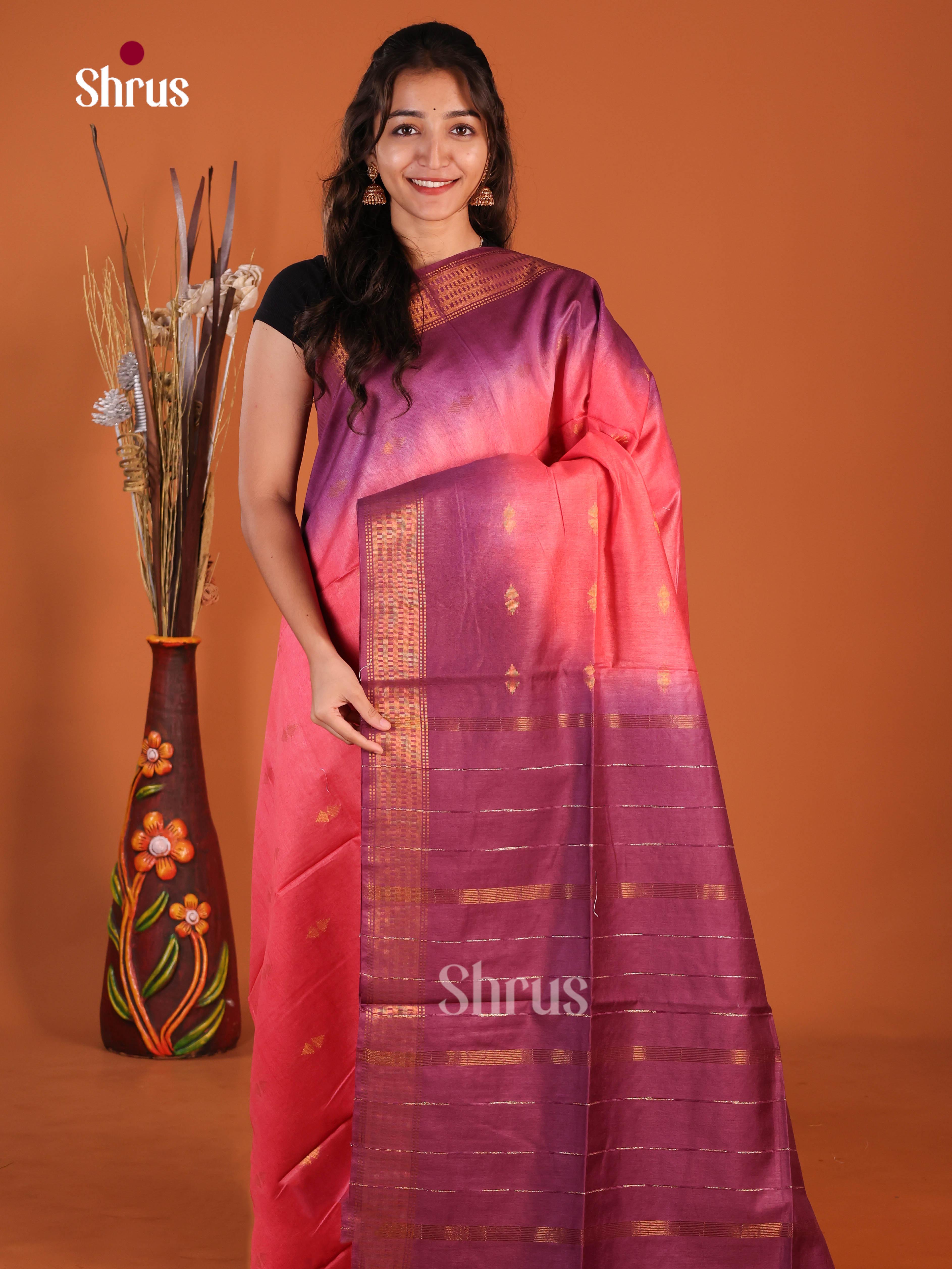 Pink & Purple- Semi Tussar Saree