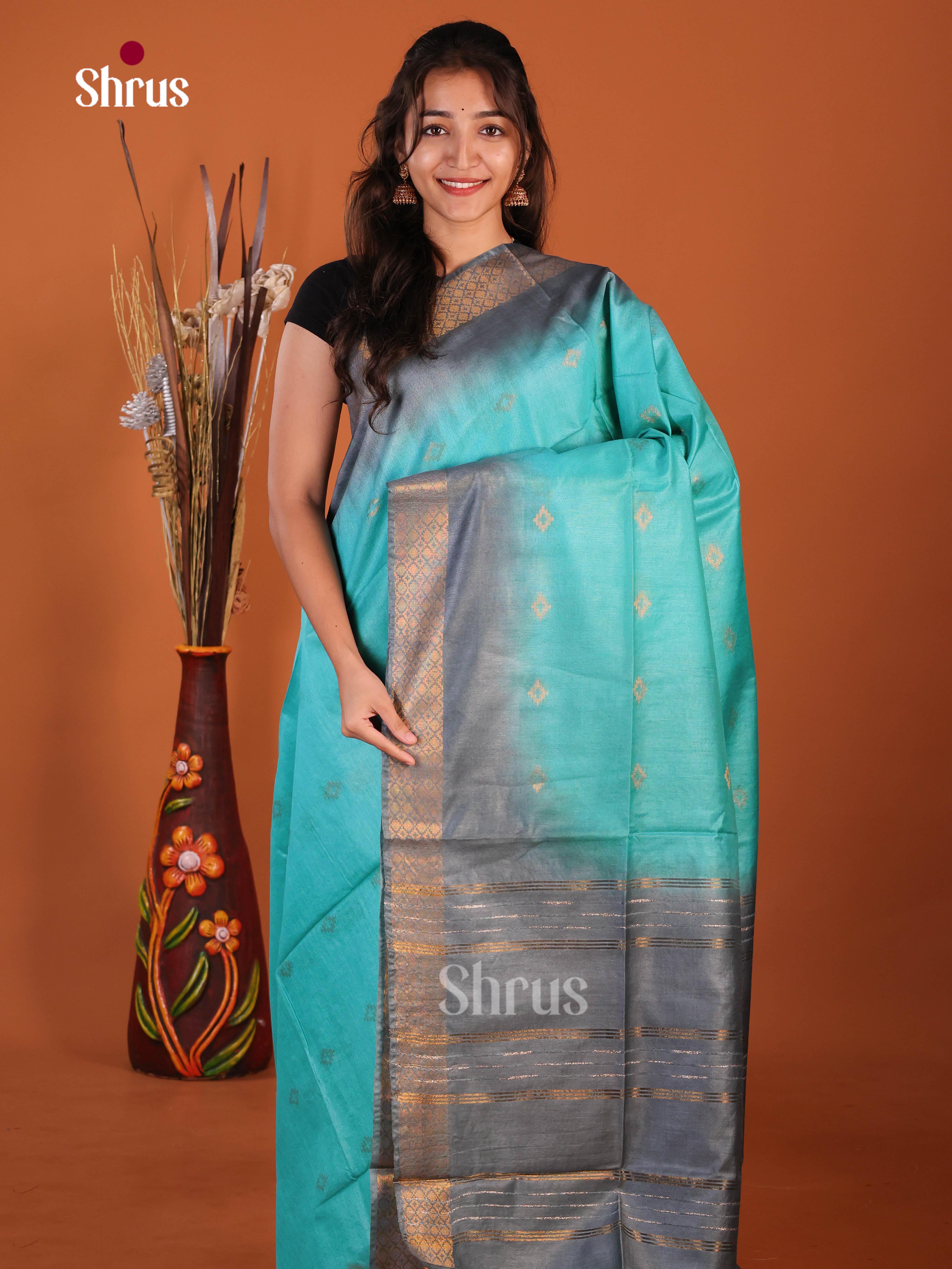 Light Blue & grey  - Semi Tussar Saree