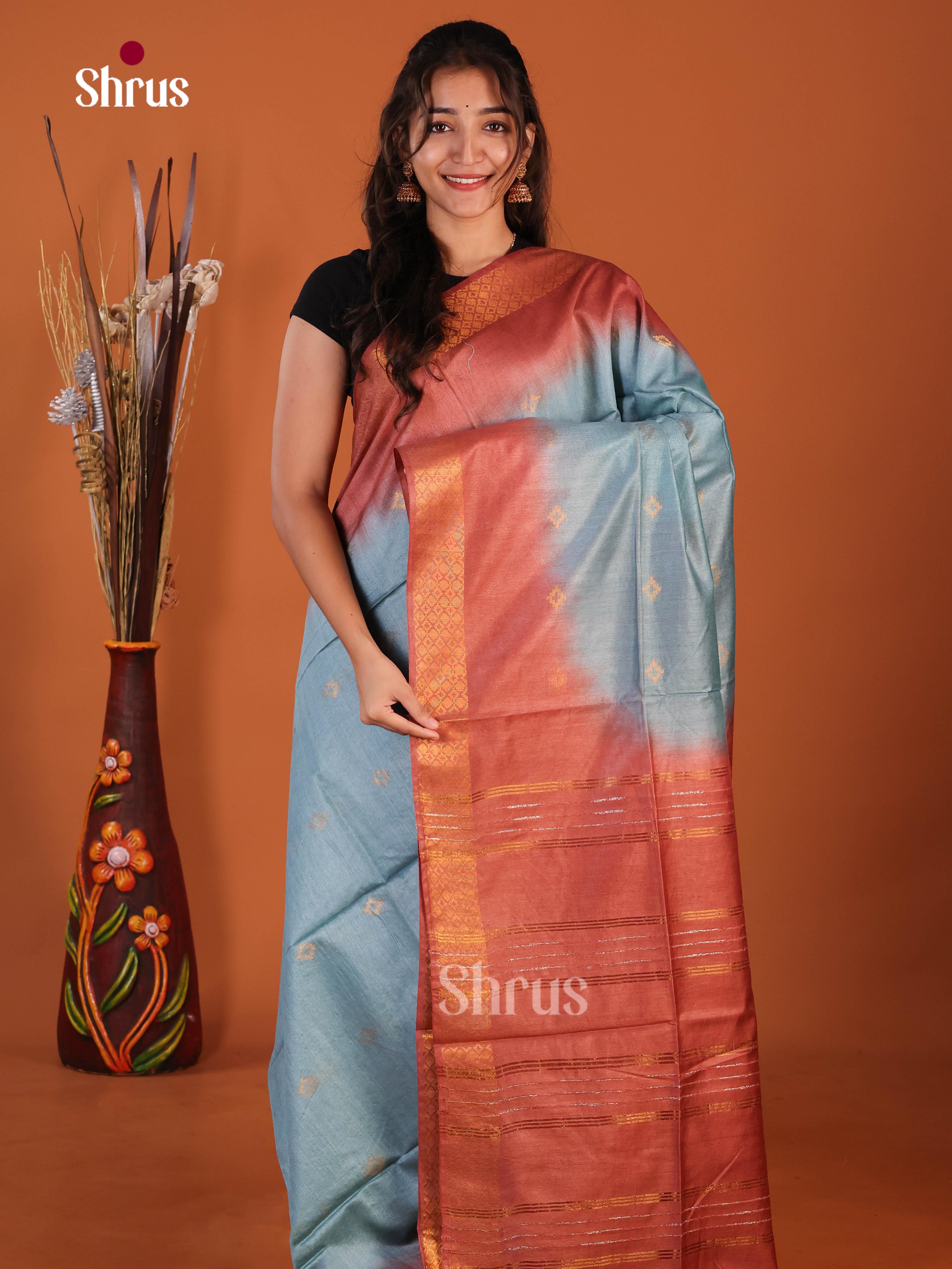 Blue & Brick - Semi Tussar Saree