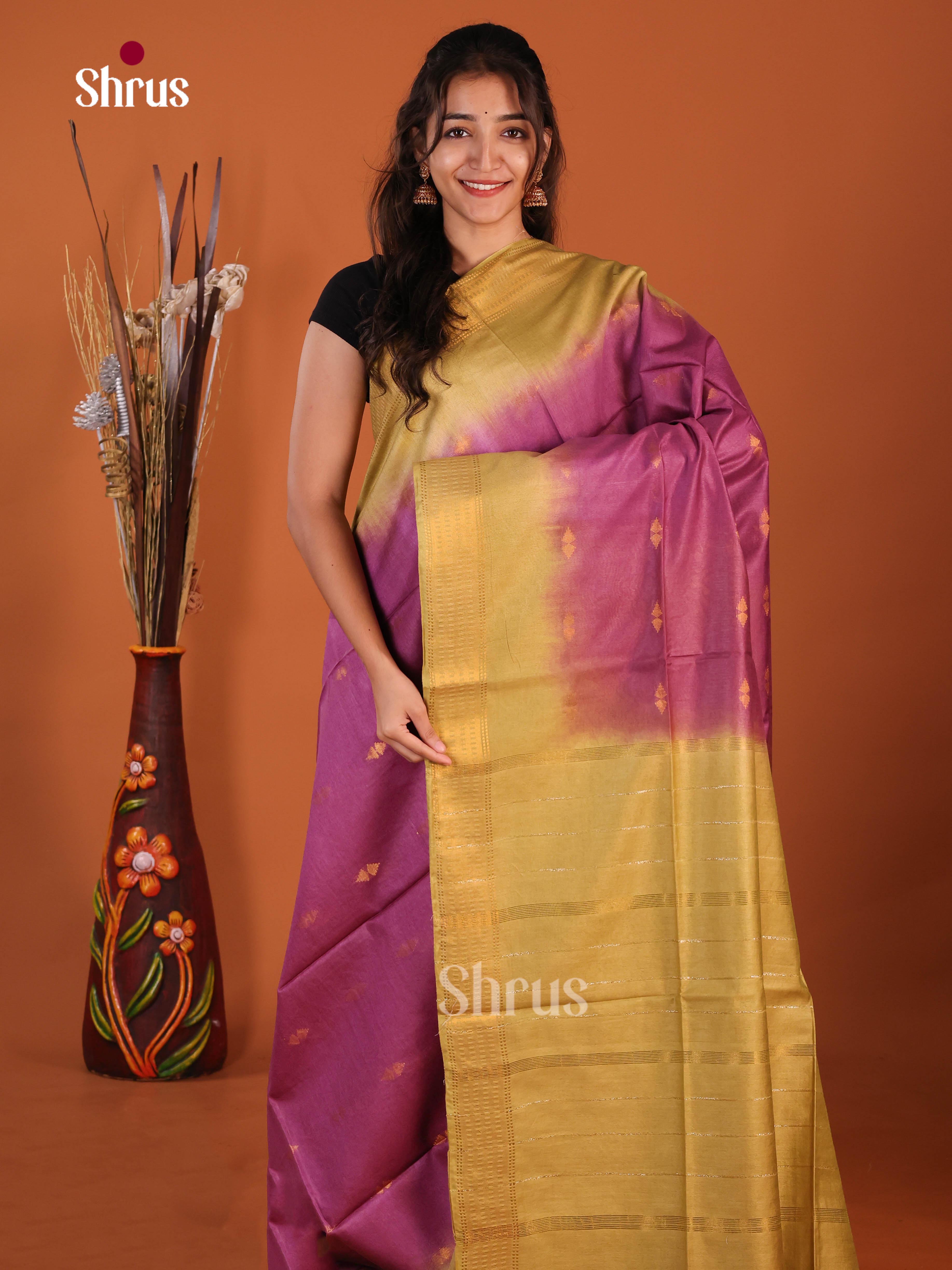 Purple & Green - Semi Tussar Saree