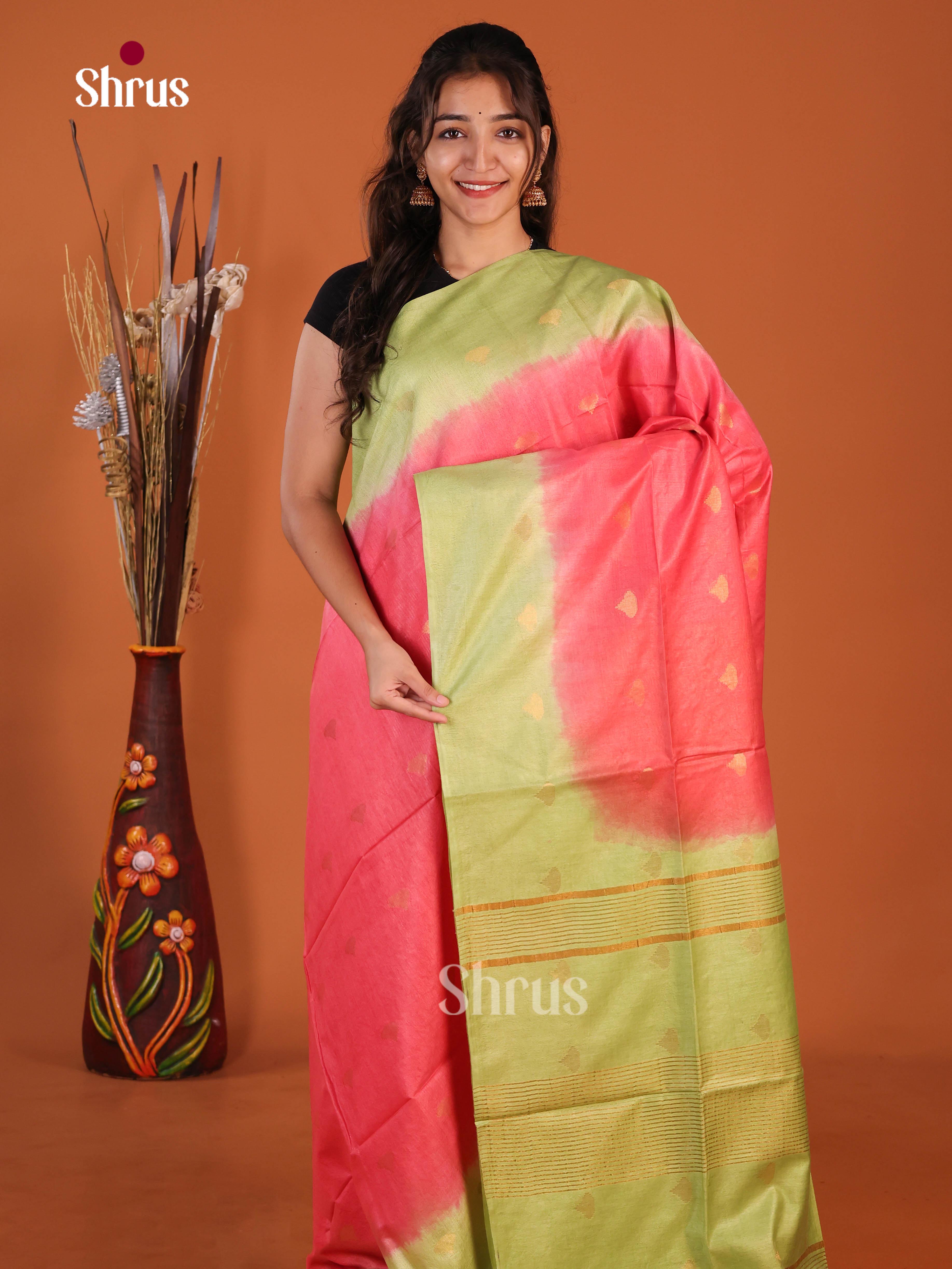 Pink & Green - Semi Tussar Saree