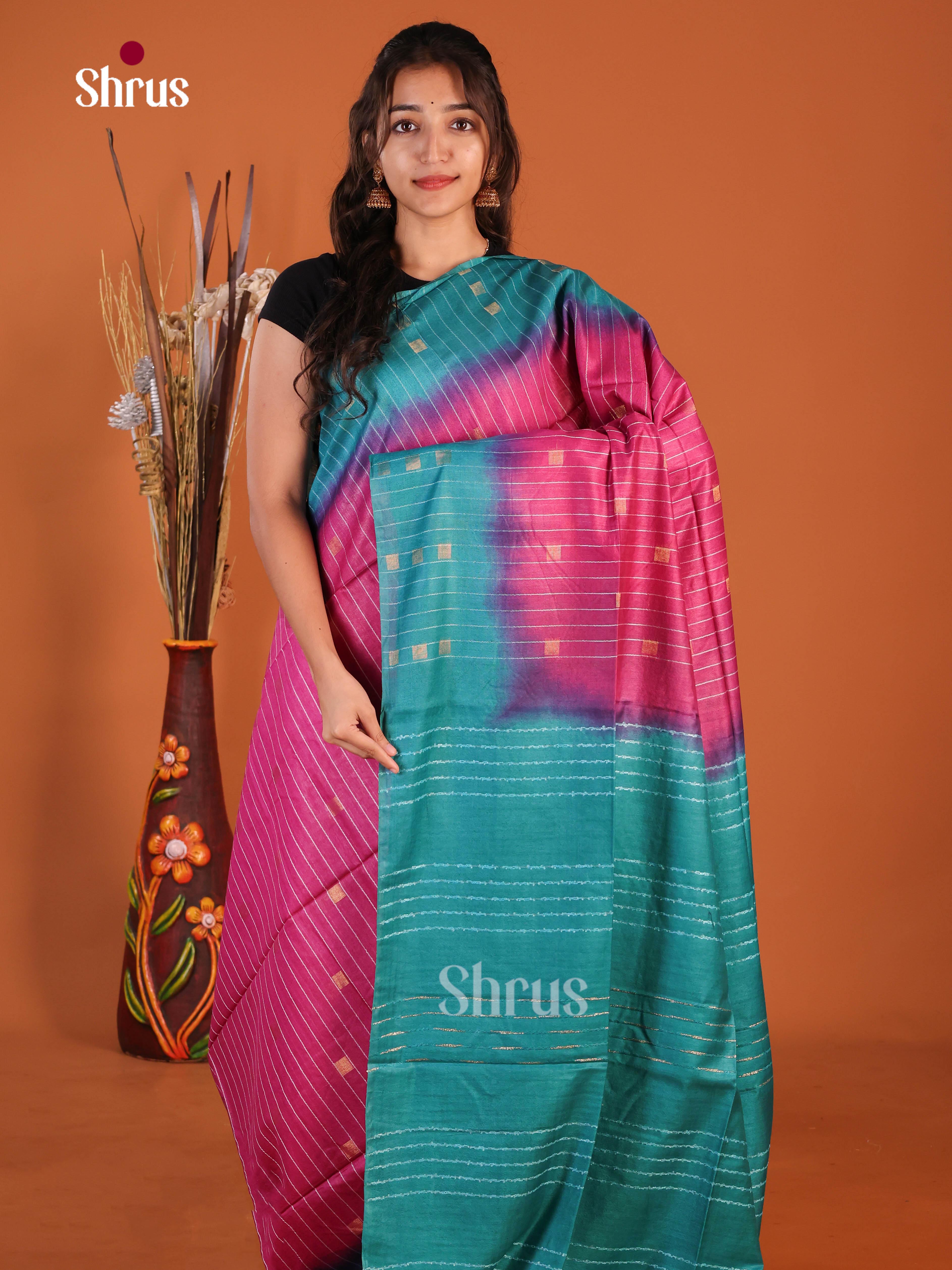 Purple & Green - Semi Tussar Saree