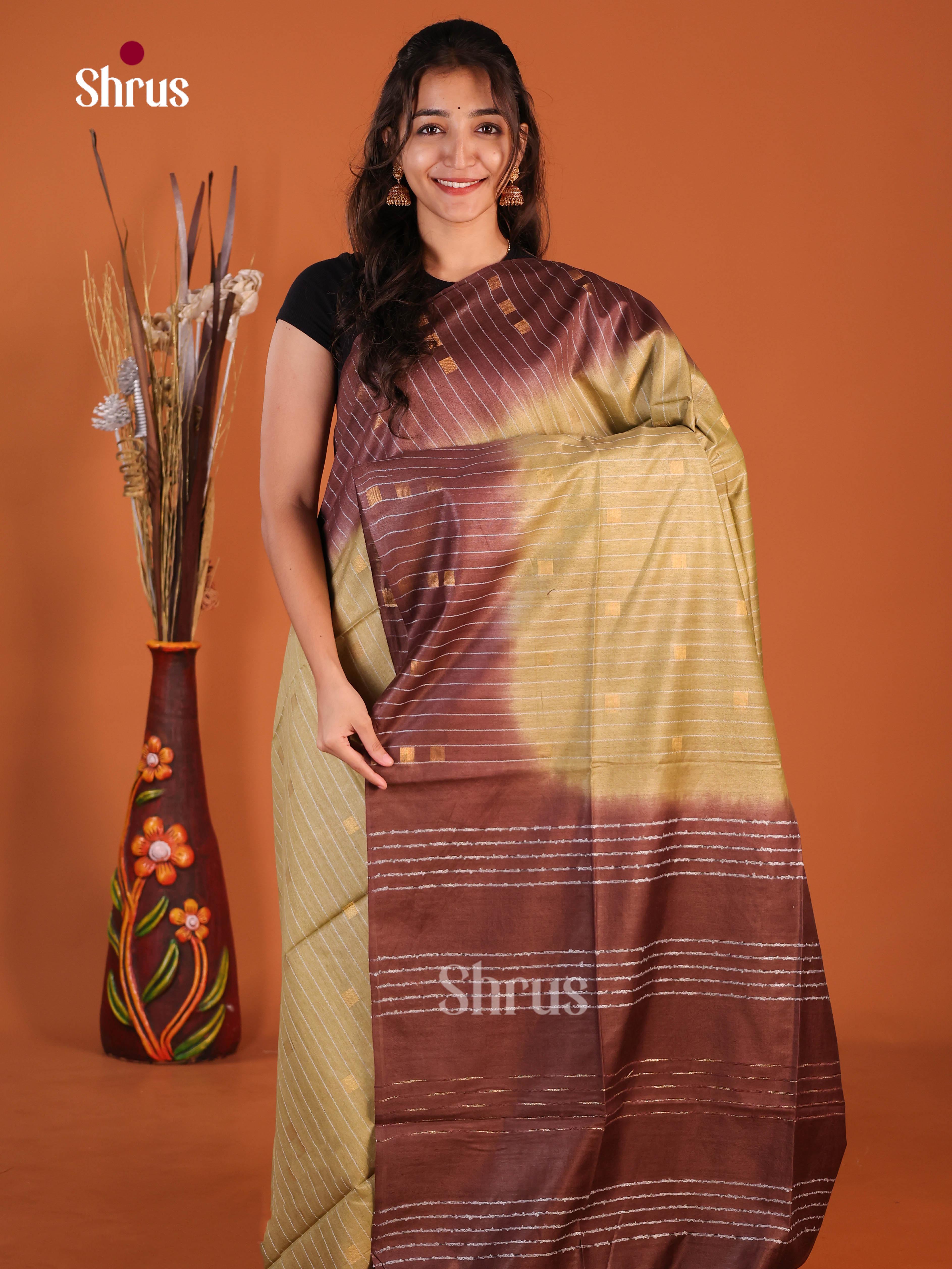 Beige & Brown - Semi Tussar Saree