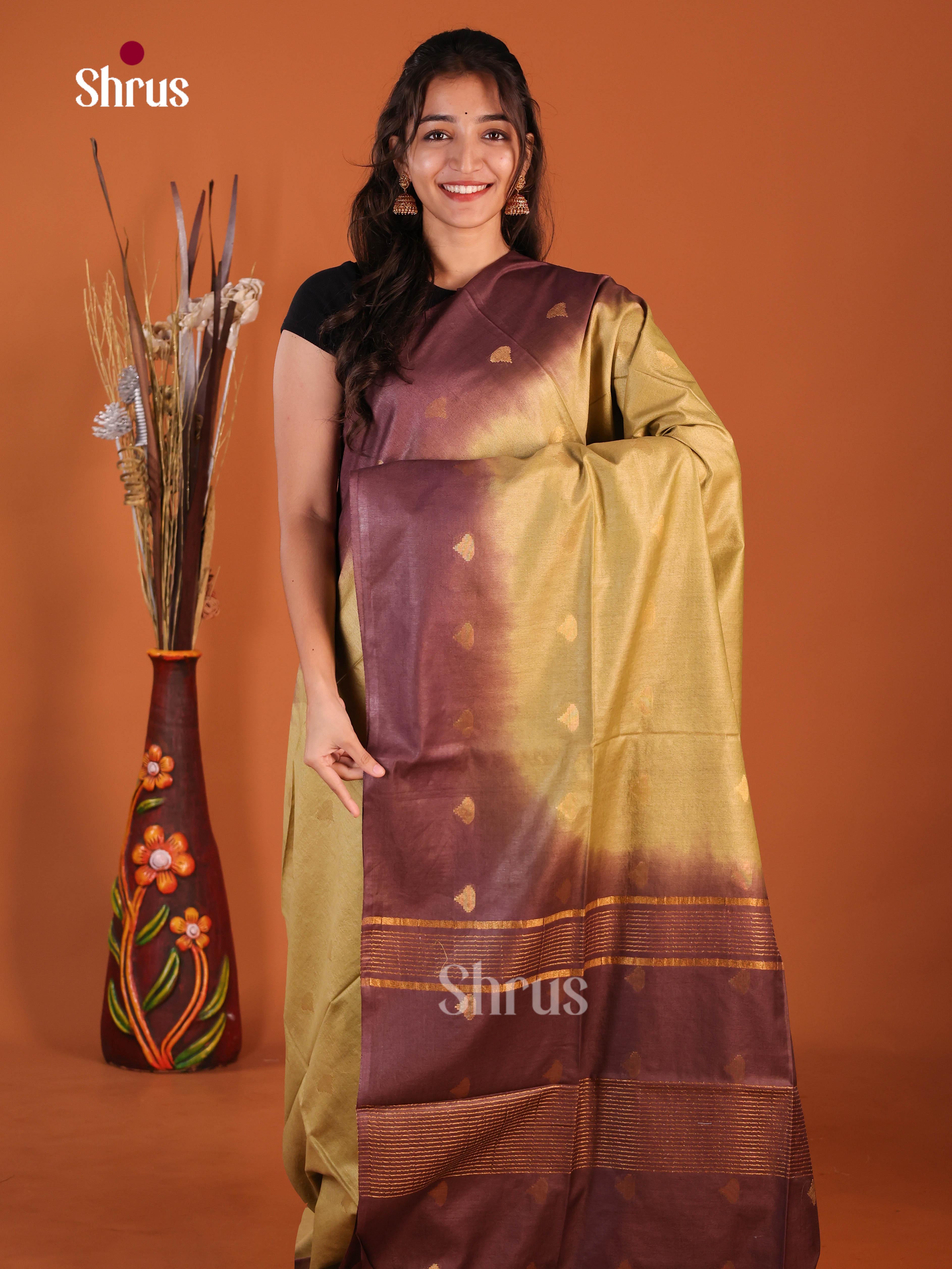 Beige & Brown - Semi Tussar Saree