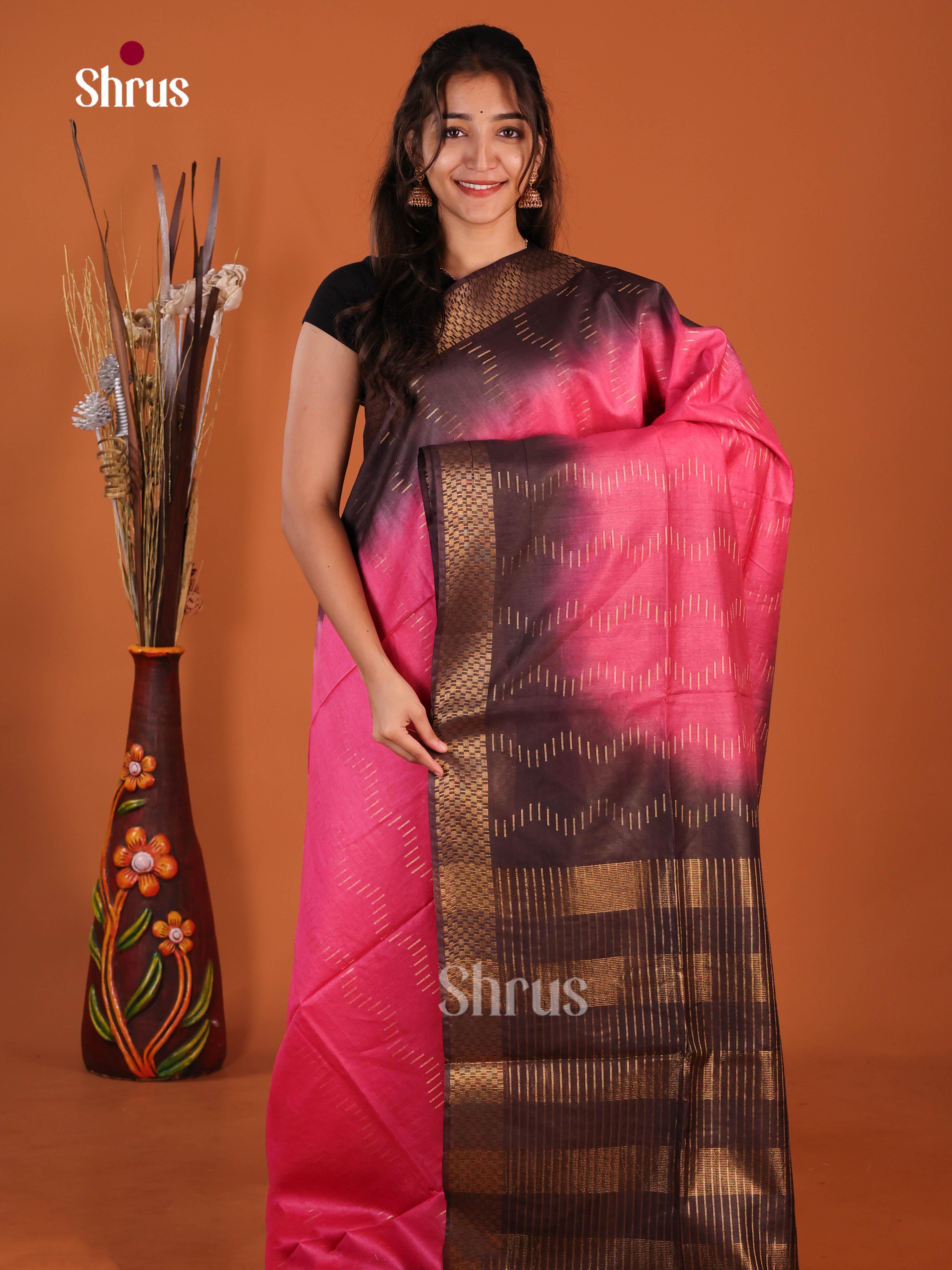 Pink & Brown- Semi Tussar Saree