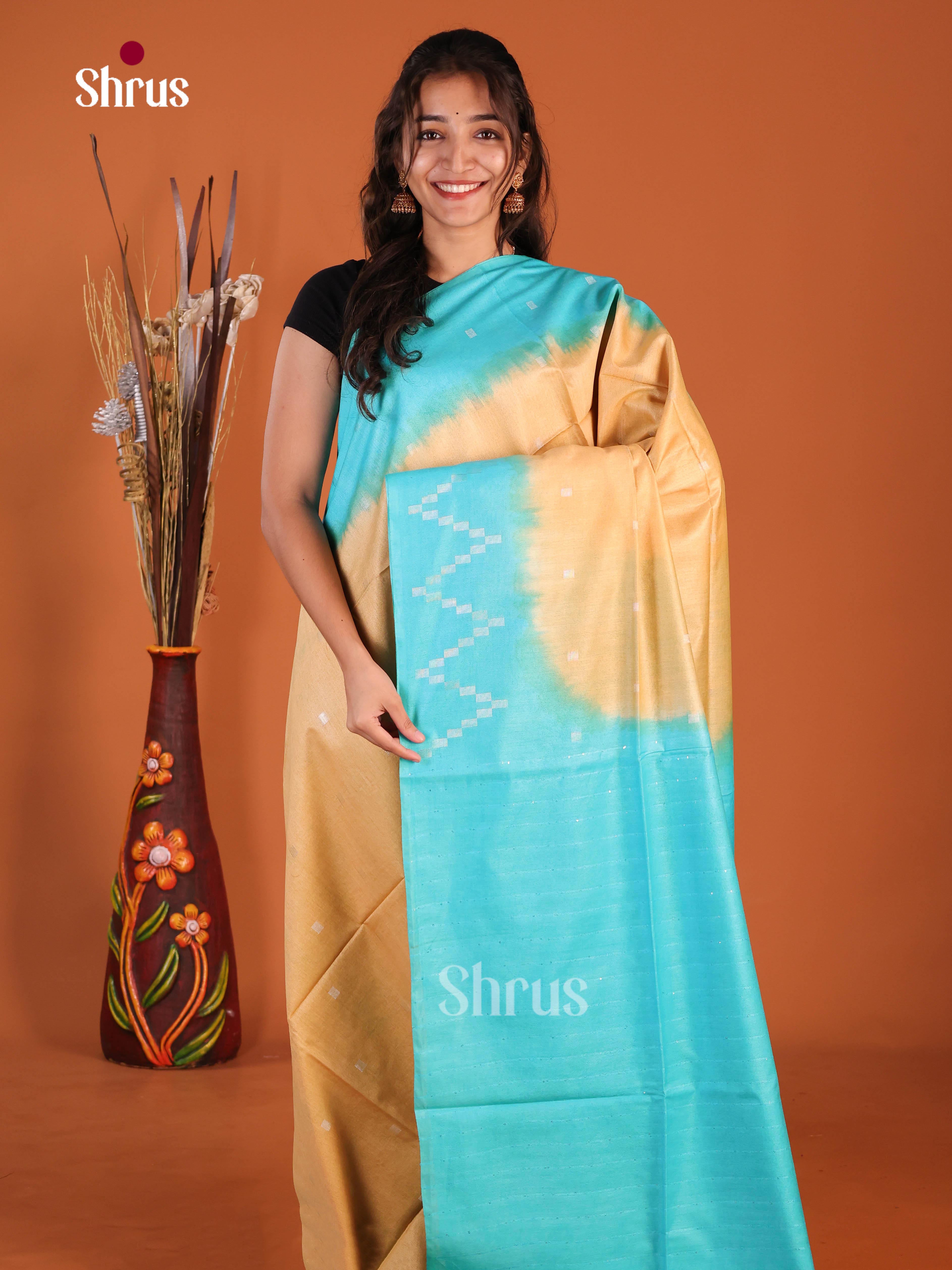 Sandal & Blue - Semi Tussar Saree