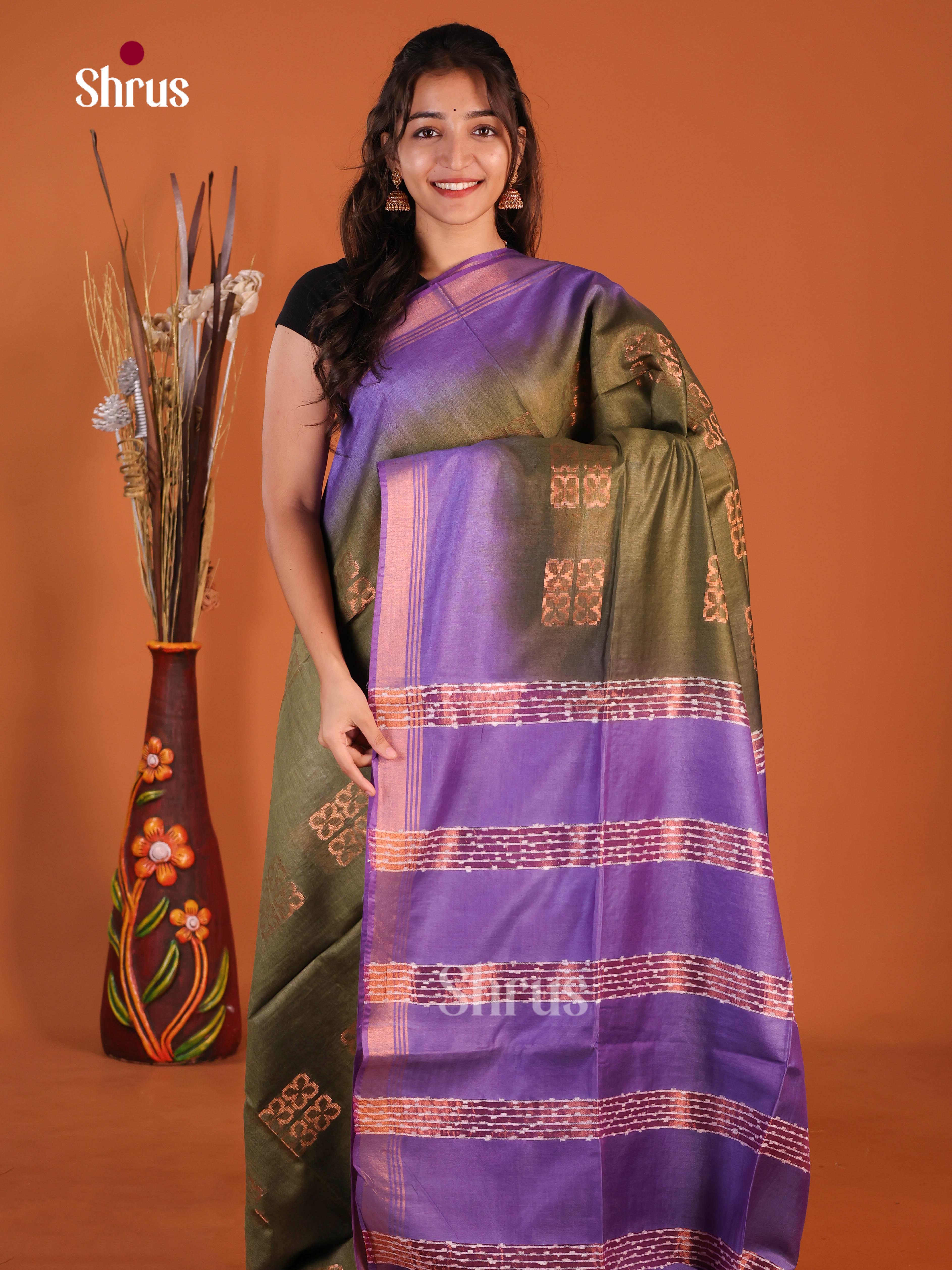 Green & Purple - Semi Tussar Saree