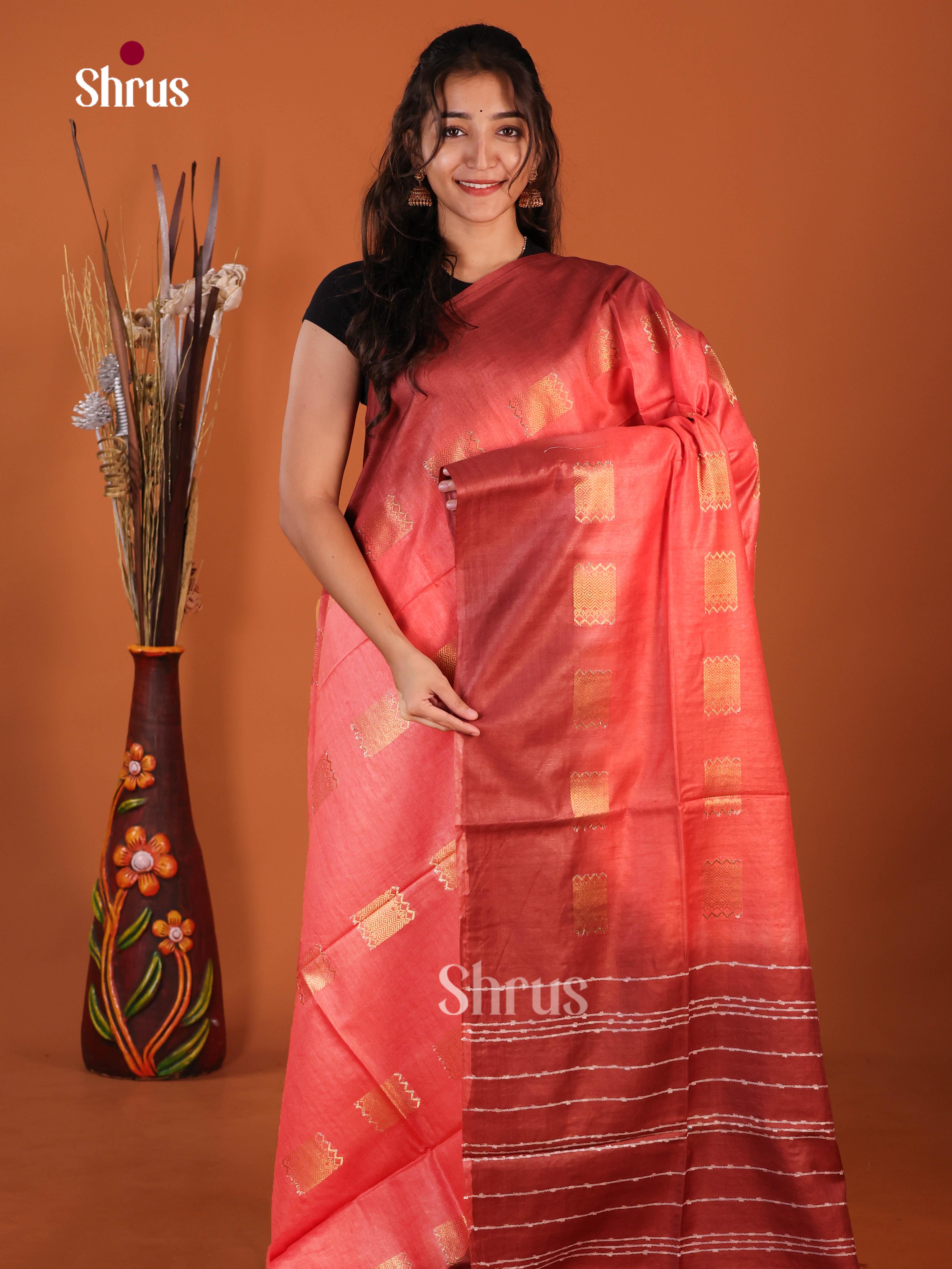 Pink & Maroon- Semi Tussar Saree