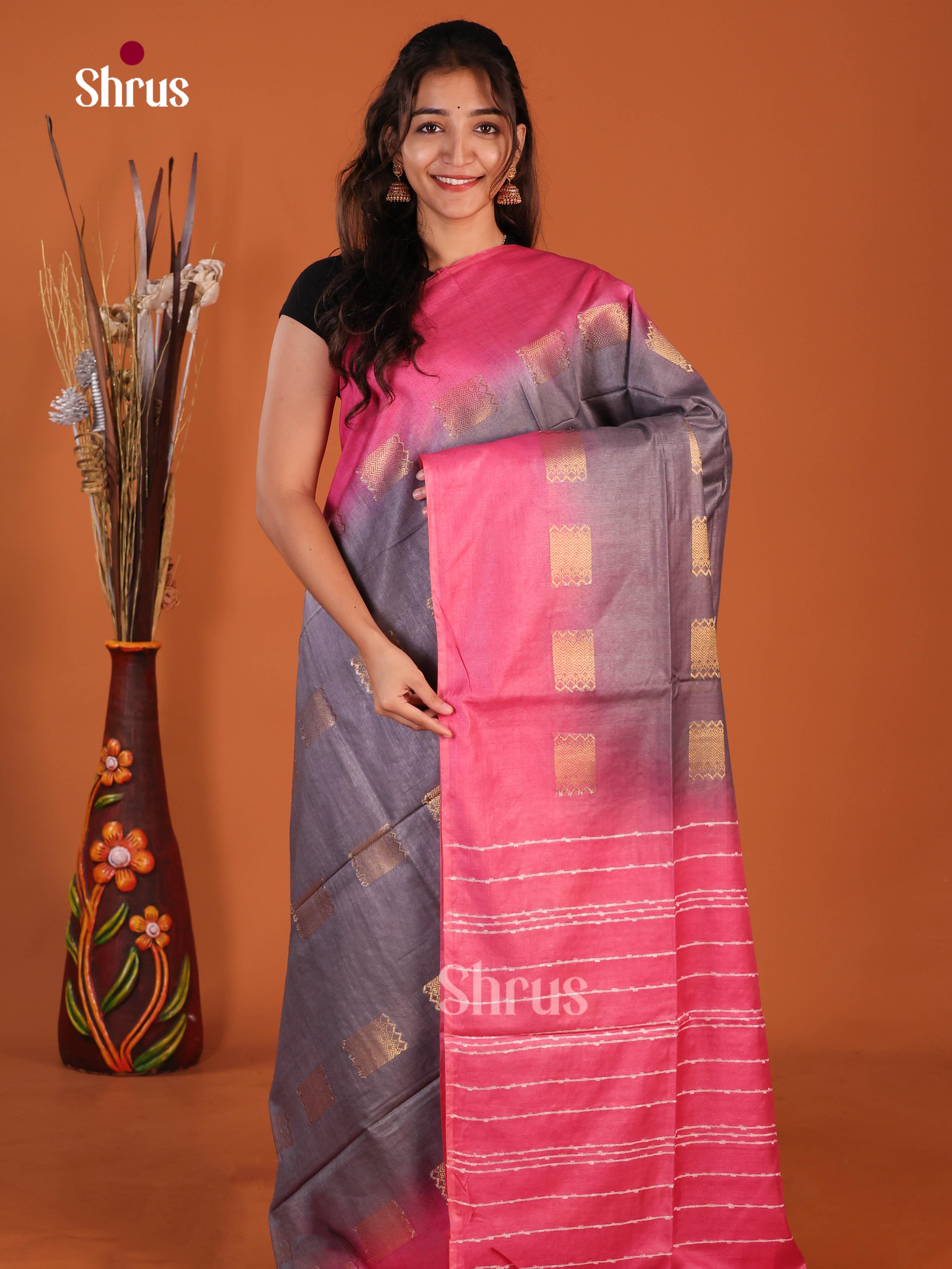 Grey & Red- Semi Tussar Saree