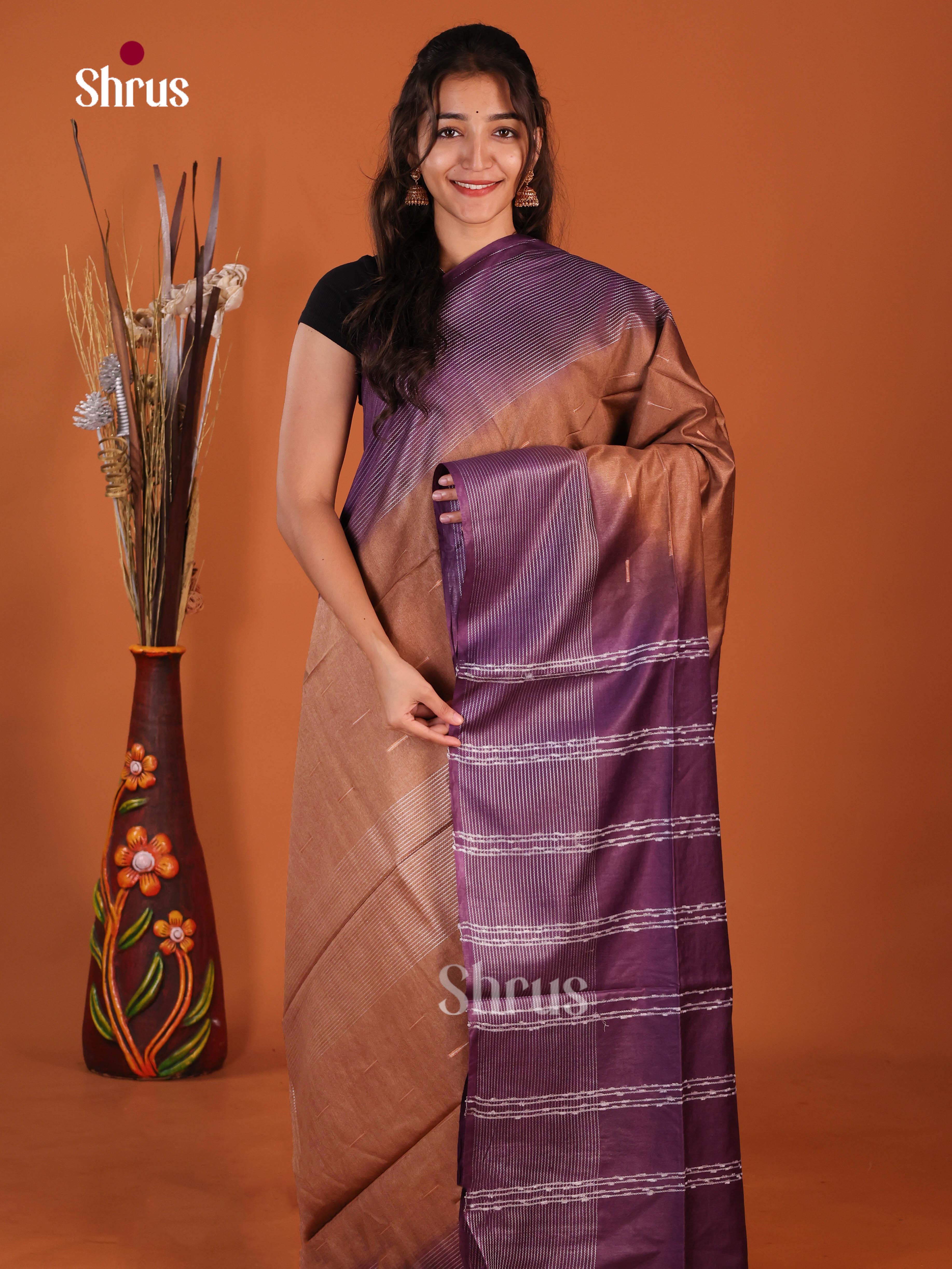 Brown & Purple - Semi Tussar Saree