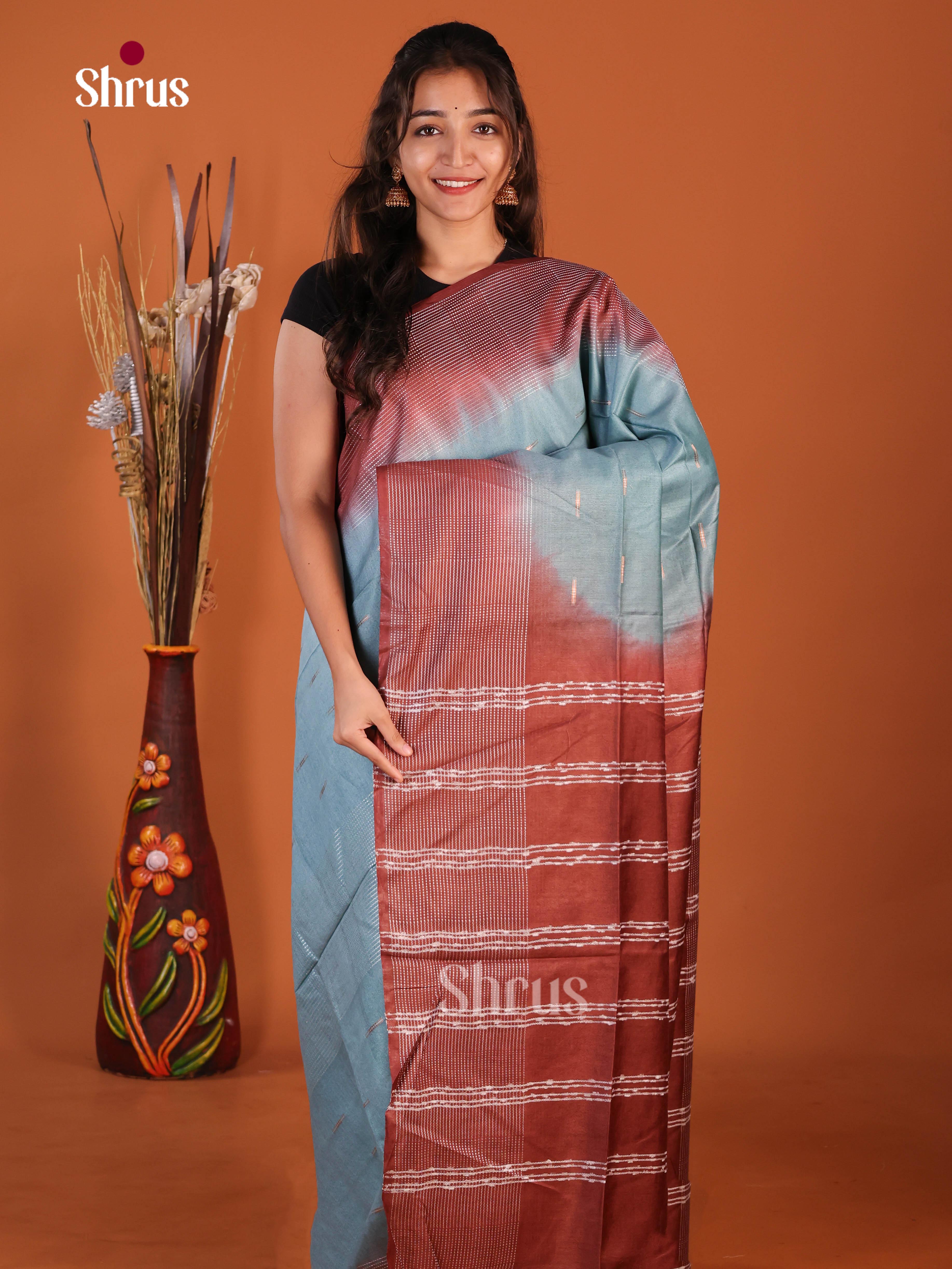 Blue & Brown- Semi Tussar Saree
