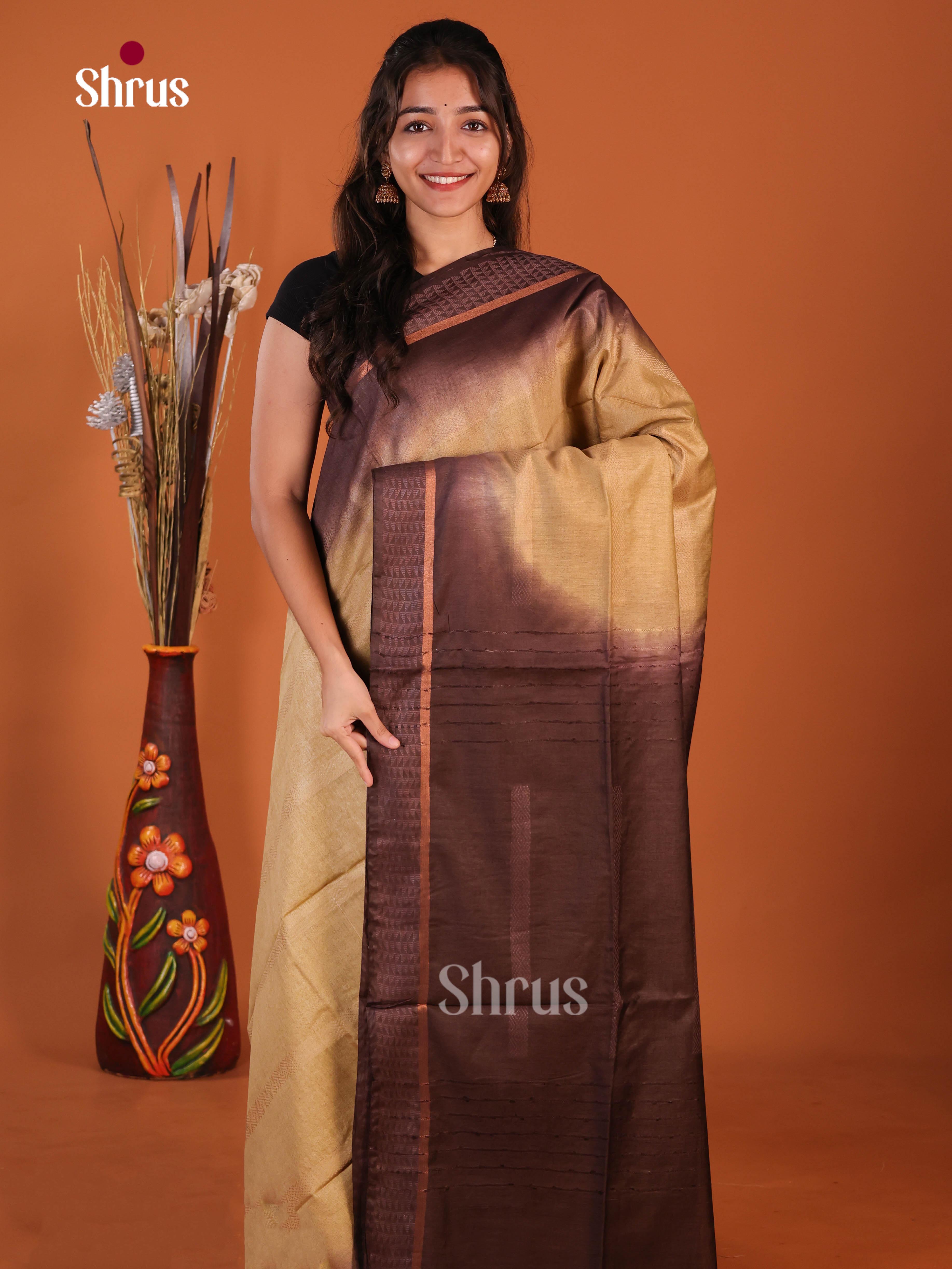 Beige & Brown - Semi Tussar Saree