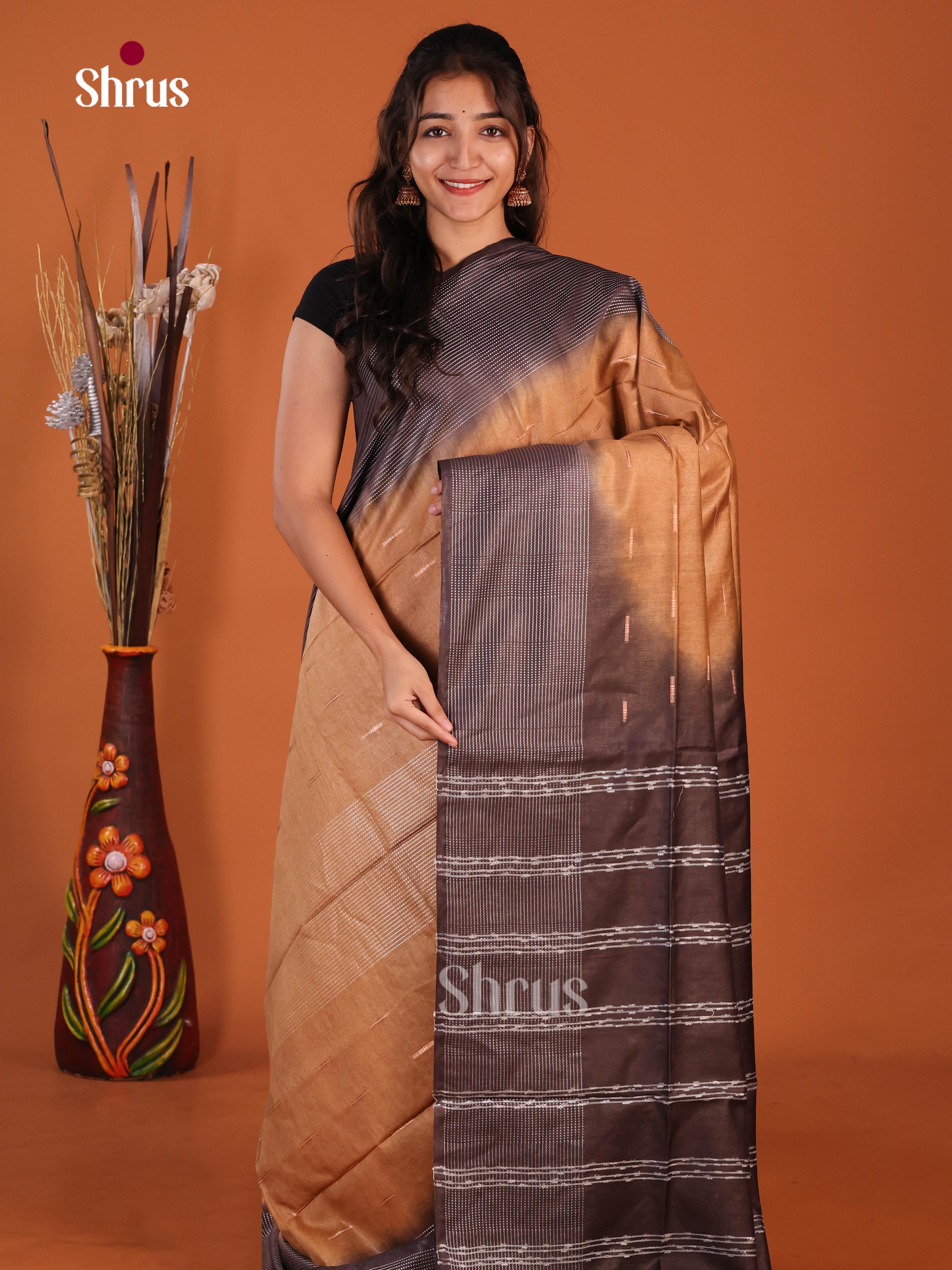 Light Brown & Brown - Semi Tussar Saree