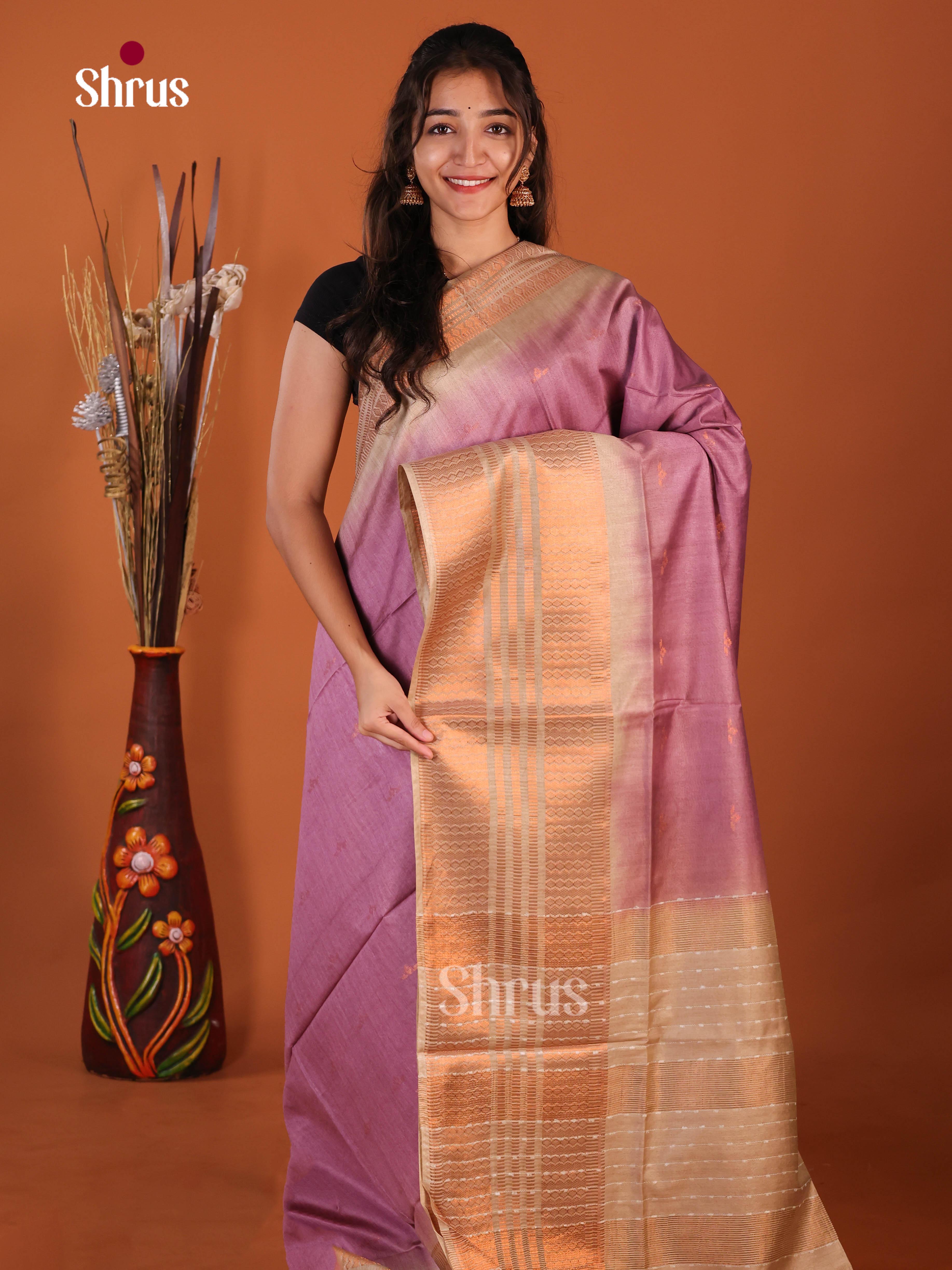 Purple & Grey - Semi Tussar Saree