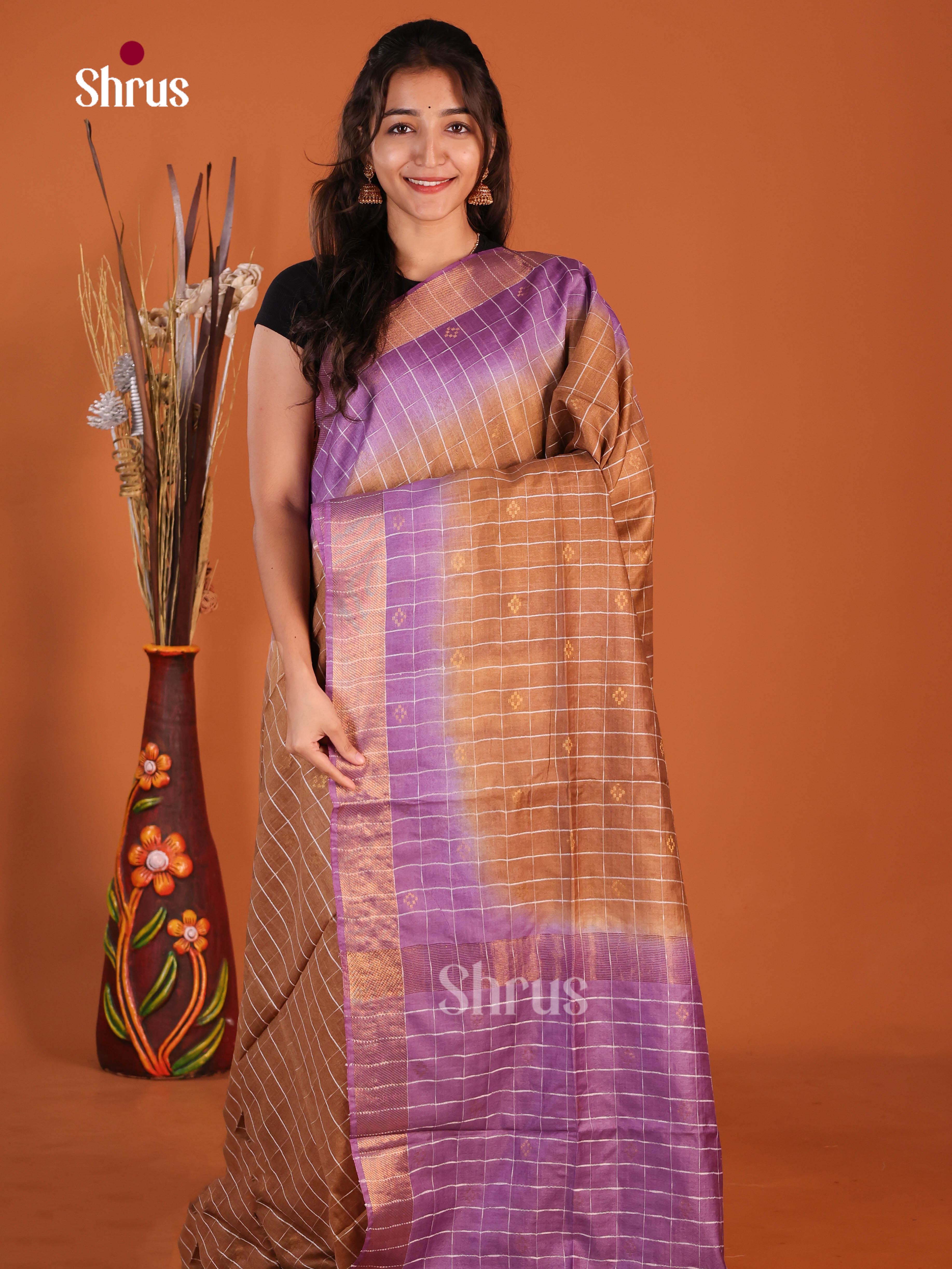 Brown & Purple - Semi Tussar Saree