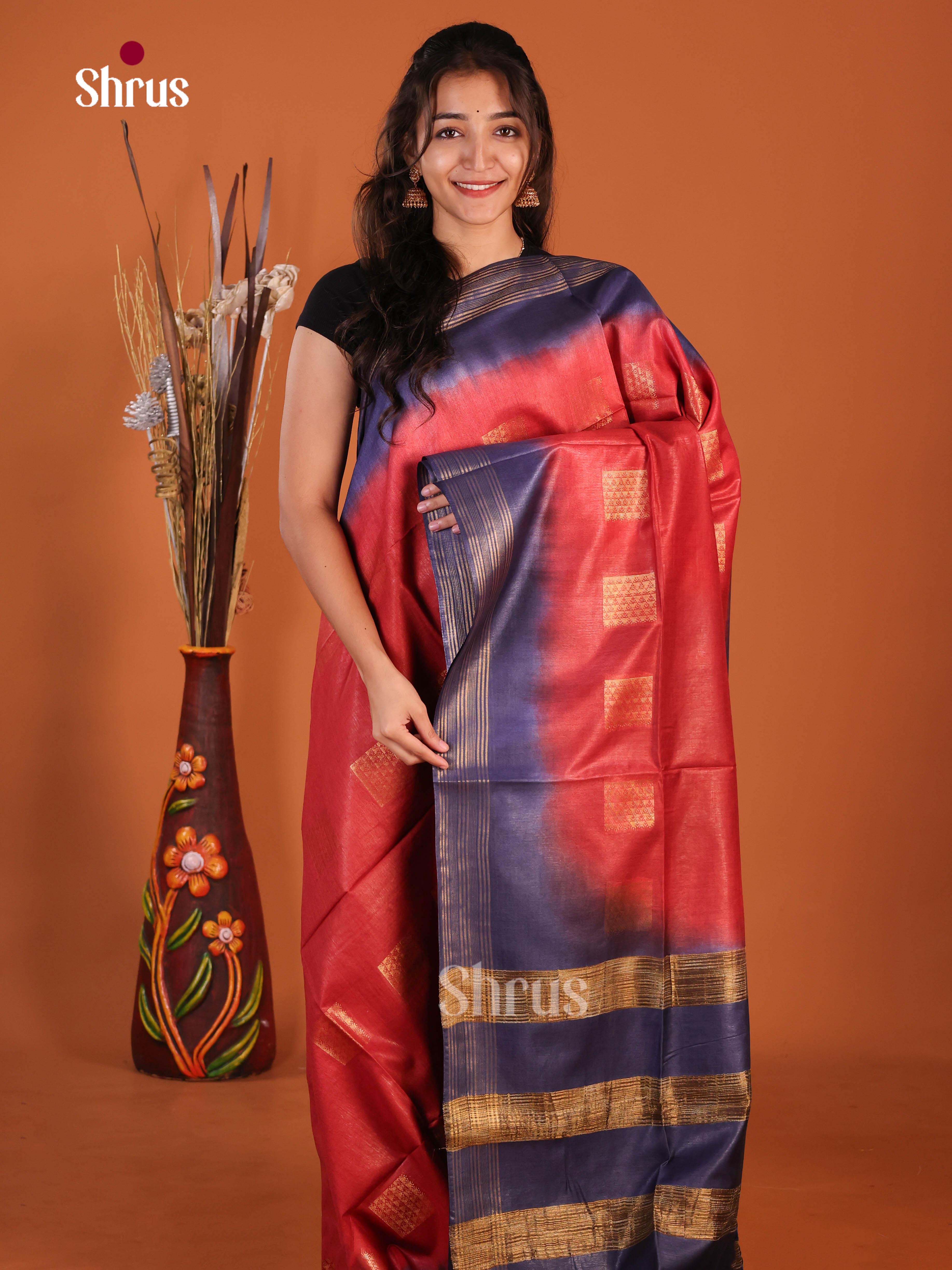 Red & Blue - Semi Tussar Saree