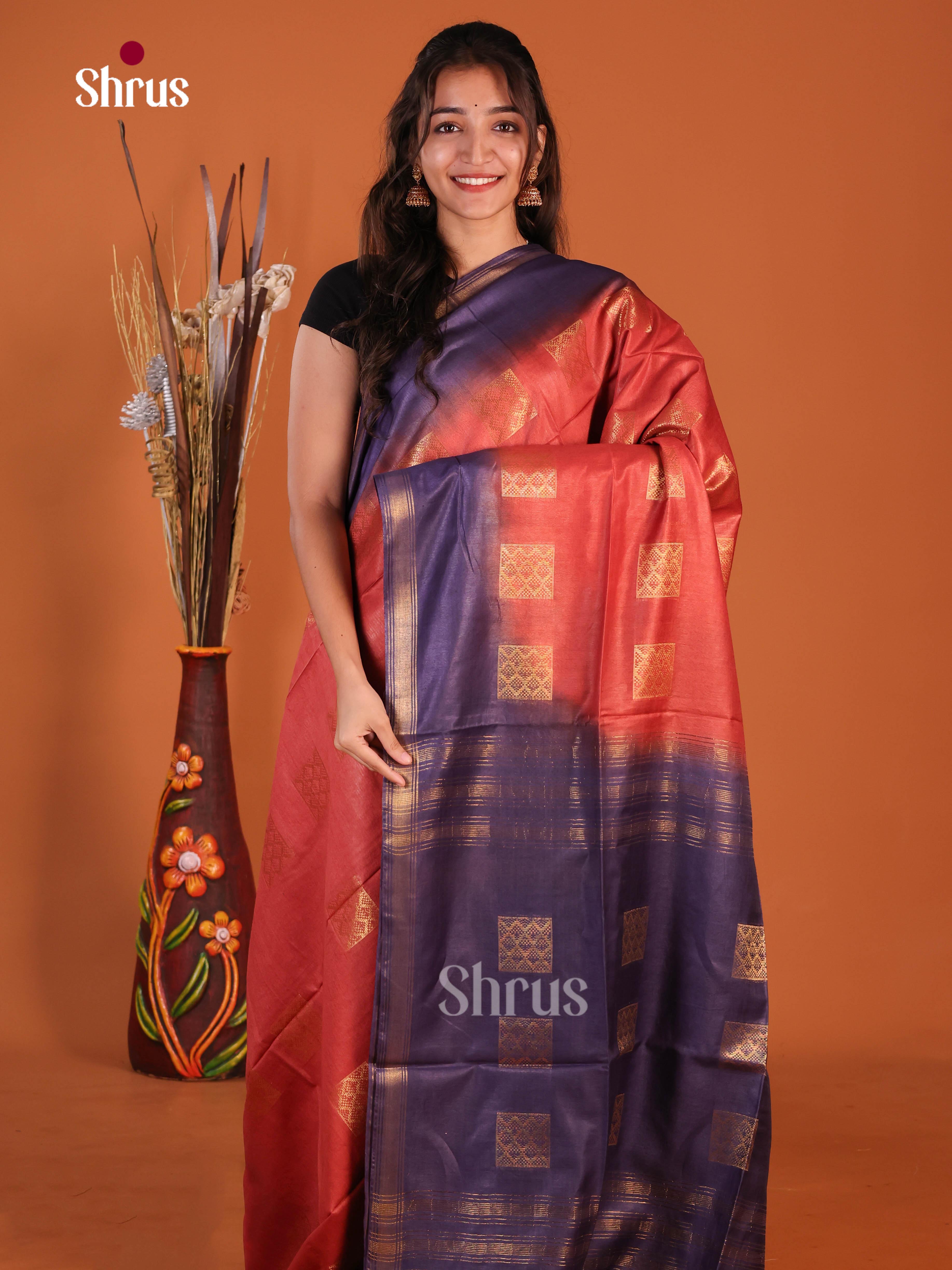 Red & Blue - Semi Tussar Saree