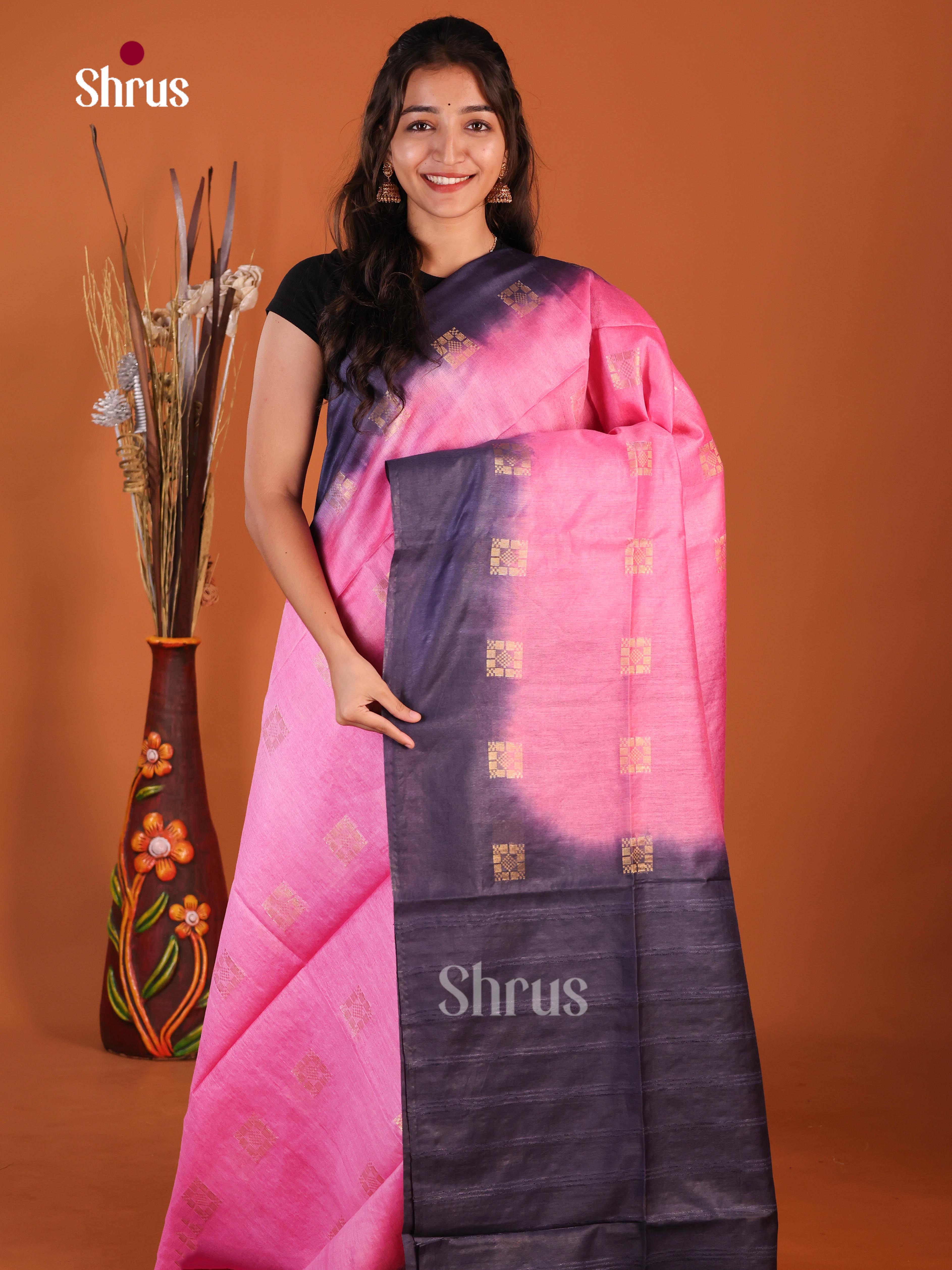 pink & Blue - Semi Tussar Saree